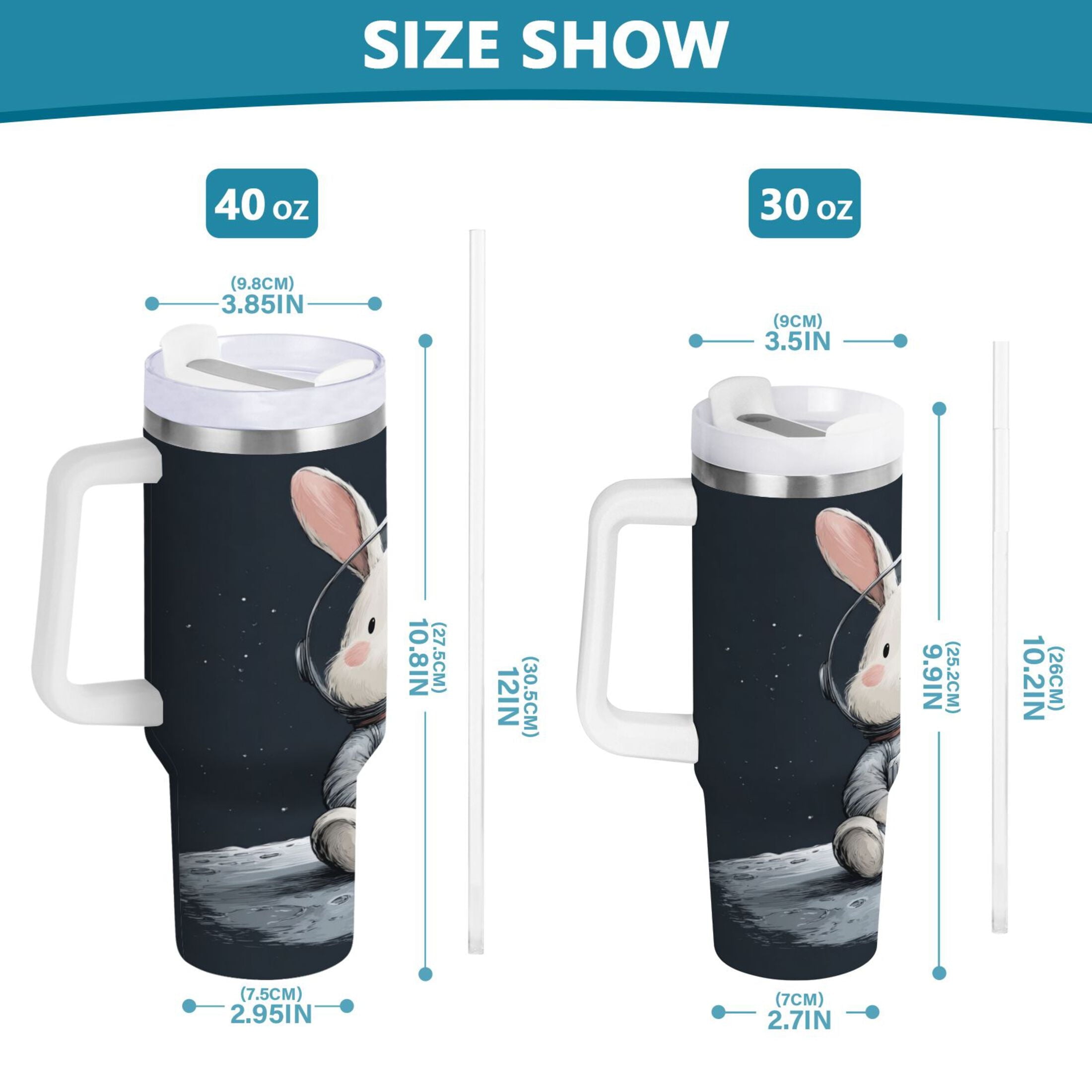 40 oz Insulated Stainless Steel Tumbler Double Wall Stainless Steel Tumbler with 2-Way Drinking Rabbit in A Space C673B