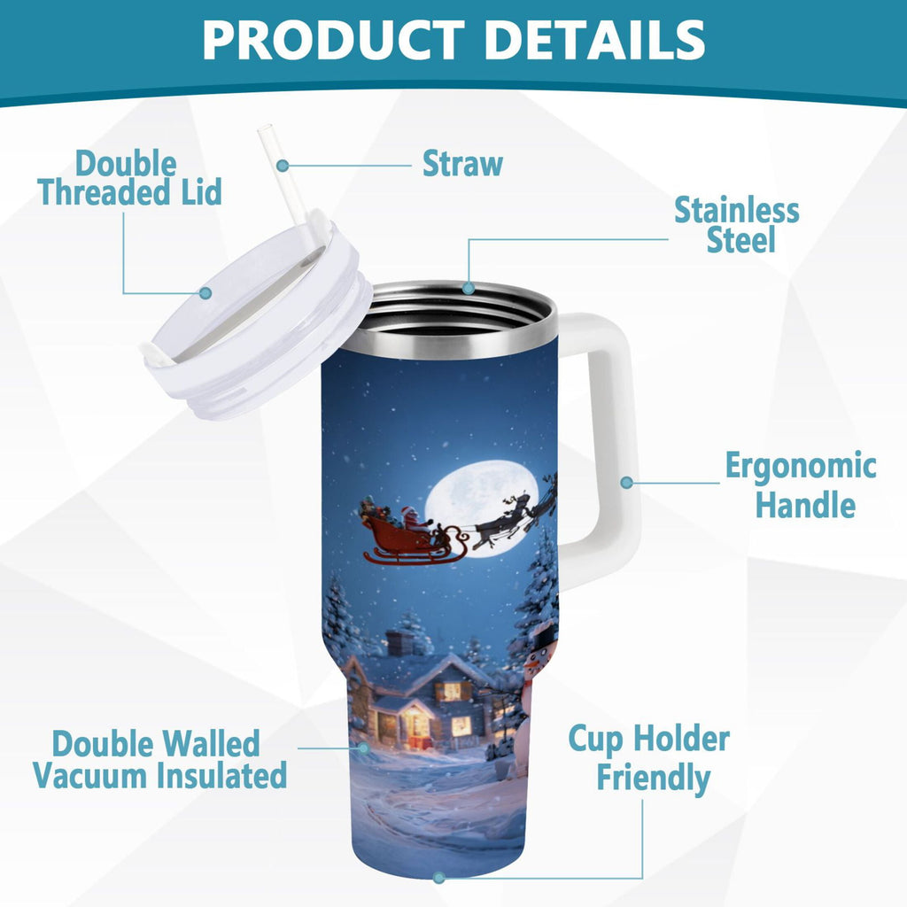 30 oz Insulated Stainless Steel Tumbler Double Wall Stainless Steel Tumbler with 2-Way Drinking Christmas Night Scene C606D