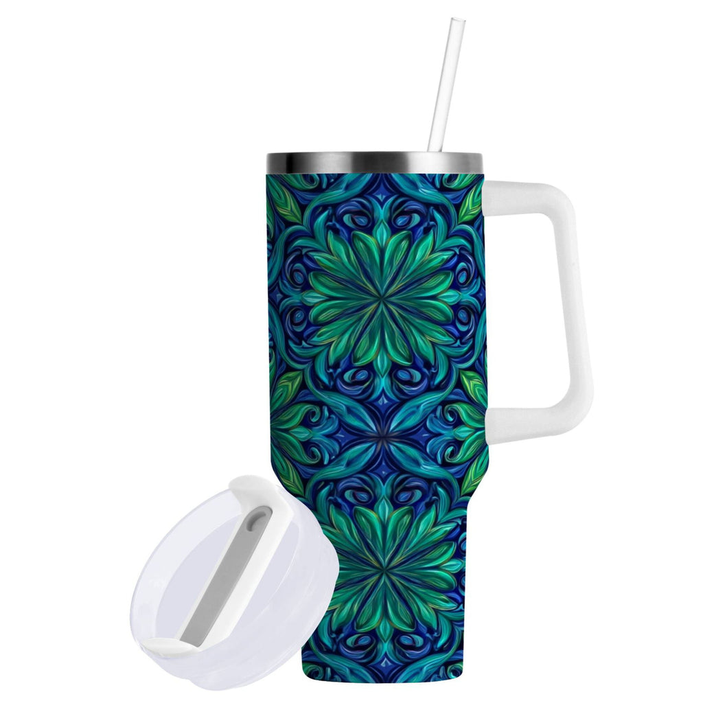 40 oz Insulated Stainless Steel Tumbler Double Wall Stainless Steel Tumbler with 2-Way Drinking Elegant Blue Traditional Patterns C603Q