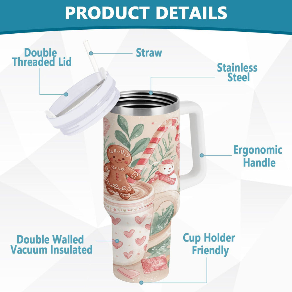 30 oz Insulated Stainless Steel Tumbler Double Wall Stainless Steel Tumbler with 2-Way Drinking Cute Christmas Design C600E