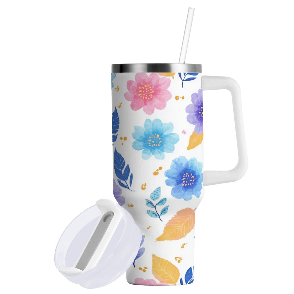 30 oz Insulated Stainless Steel Tumbler Double Wall Stainless Steel Tumbler with 2-Way Drinking Blue and Purple Flowers C522D