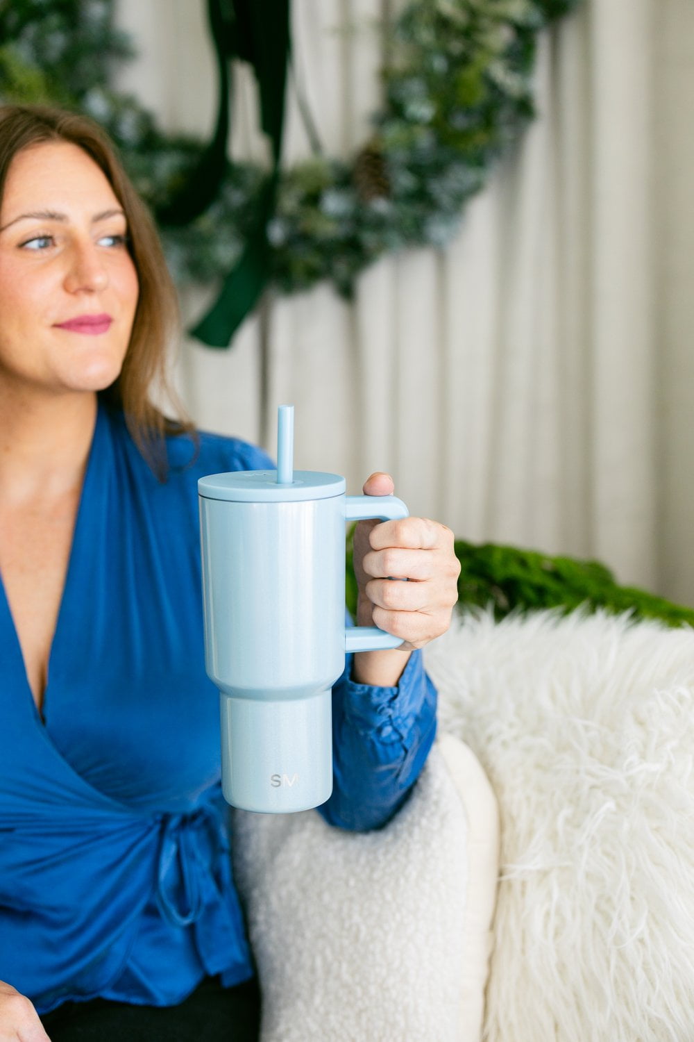 Simple Modern 30 fl oz Insulated Stainless Steel Trek Tumbler with Straw Lid | Seaglass Sage and Cream Checkmate C690C