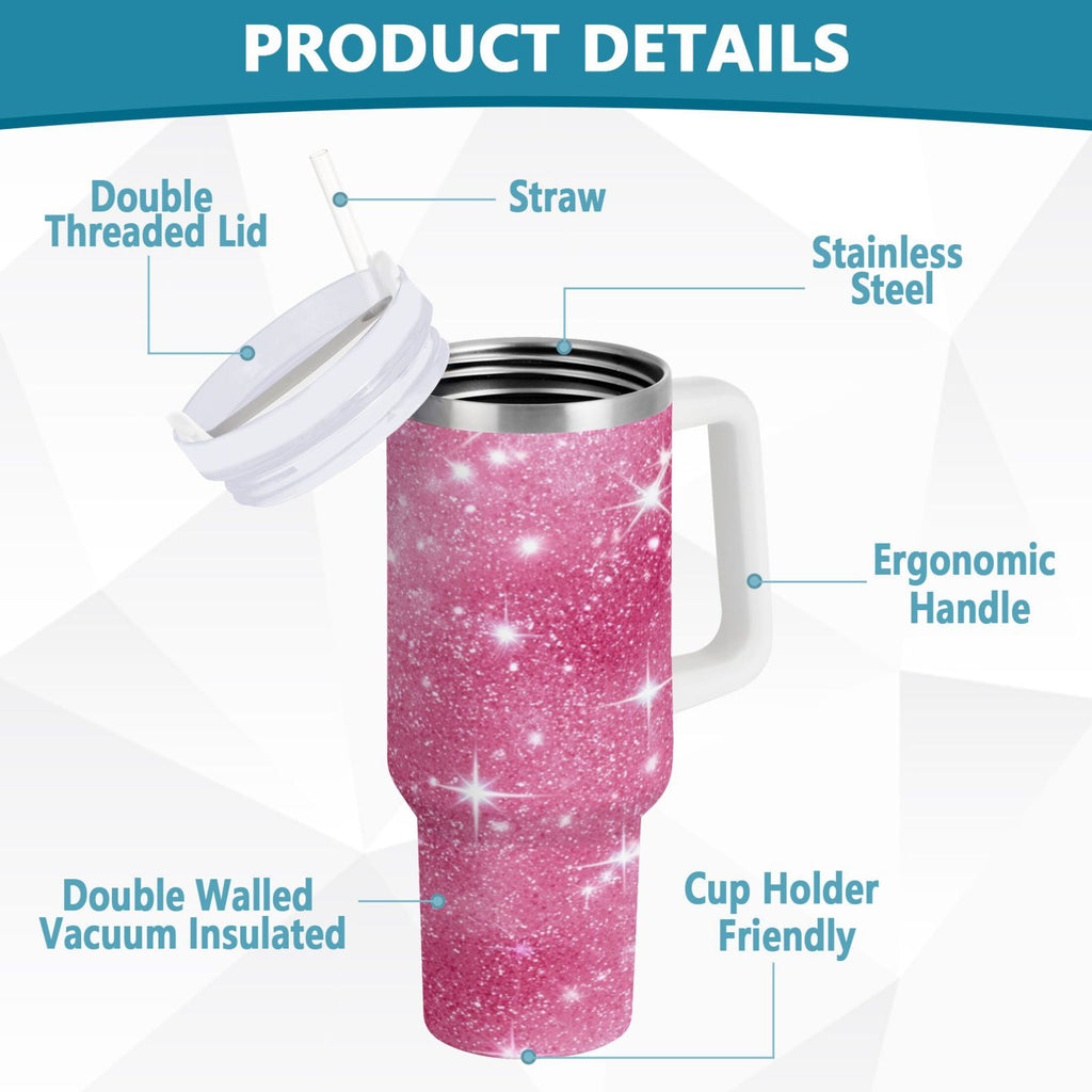 40 oz Insulated Stainless Steel Tumbler Double Wall Stainless Steel Tumbler with 2-Way Drinking Pink Glitter Background C608V