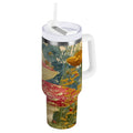 30 oz Insulated Stainless Steel Tumbler Double Wall Stainless Steel Tumbler with 2-Way Drinking Red Mushrooms with Flowers C449C
