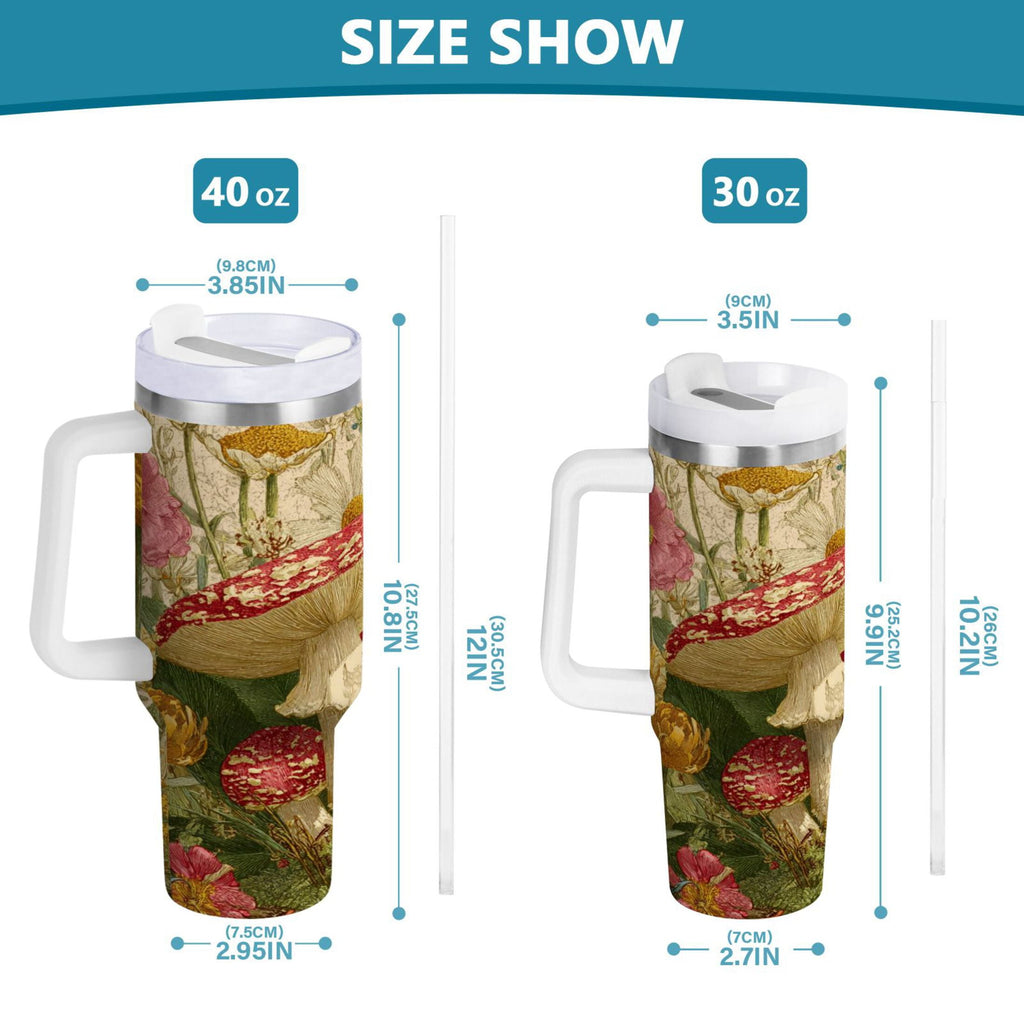 30 oz Insulated Stainless Steel Tumbler Double Wall Stainless Steel Tumbler with 2-Way Drinking Red Mushrooms with Flowers C449C