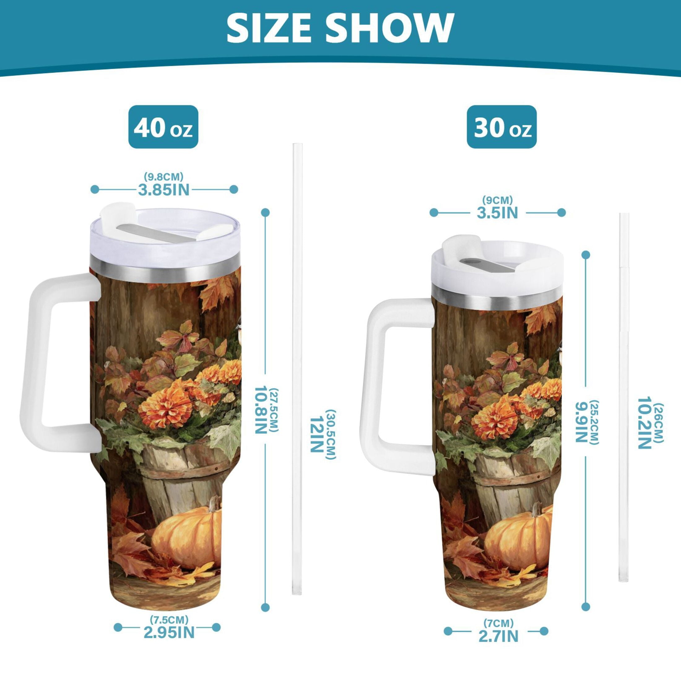 30 oz Insulated Stainless Steel Tumbler Double Wall Stainless Steel Tumbler with 2-Way Drinking Beautiful Fall Scene C610W