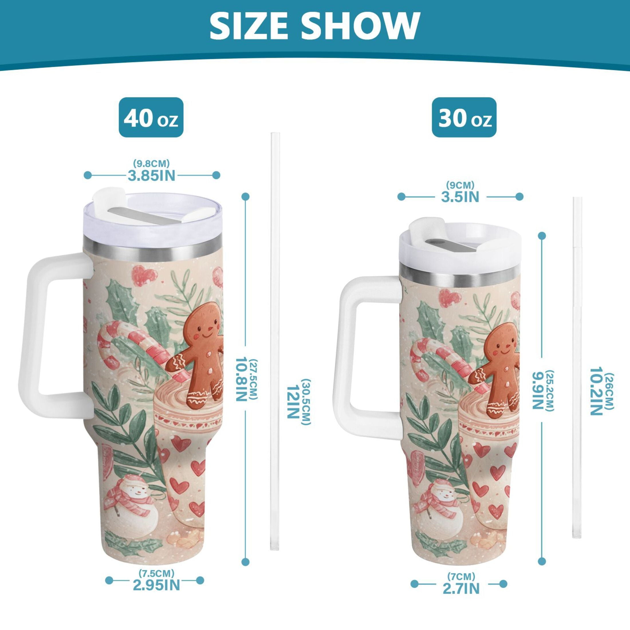 30 oz Insulated Stainless Steel Tumbler Double Wall Stainless Steel Tumbler with 2-Way Drinking Cute Christmas Design C600E
