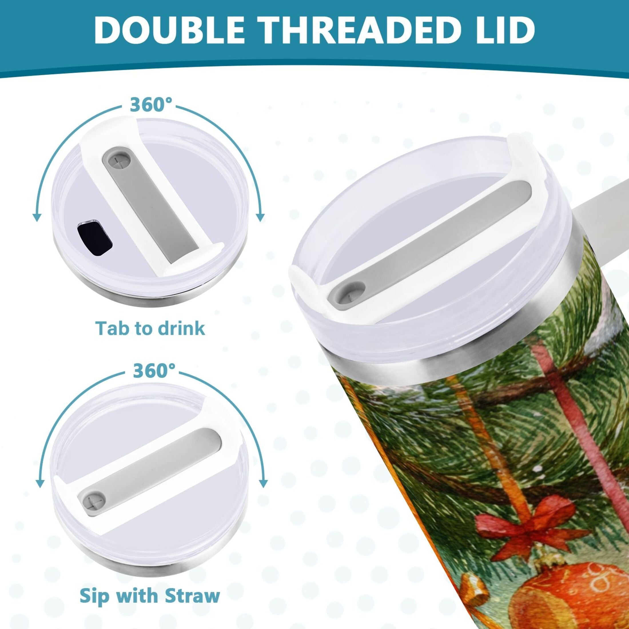 30 oz Insulated Stainless Steel Tumbler Double Wall Stainless Steel Tumbler with 2-Way Drinking Christmas Ornaments Watercolor Painting C639N