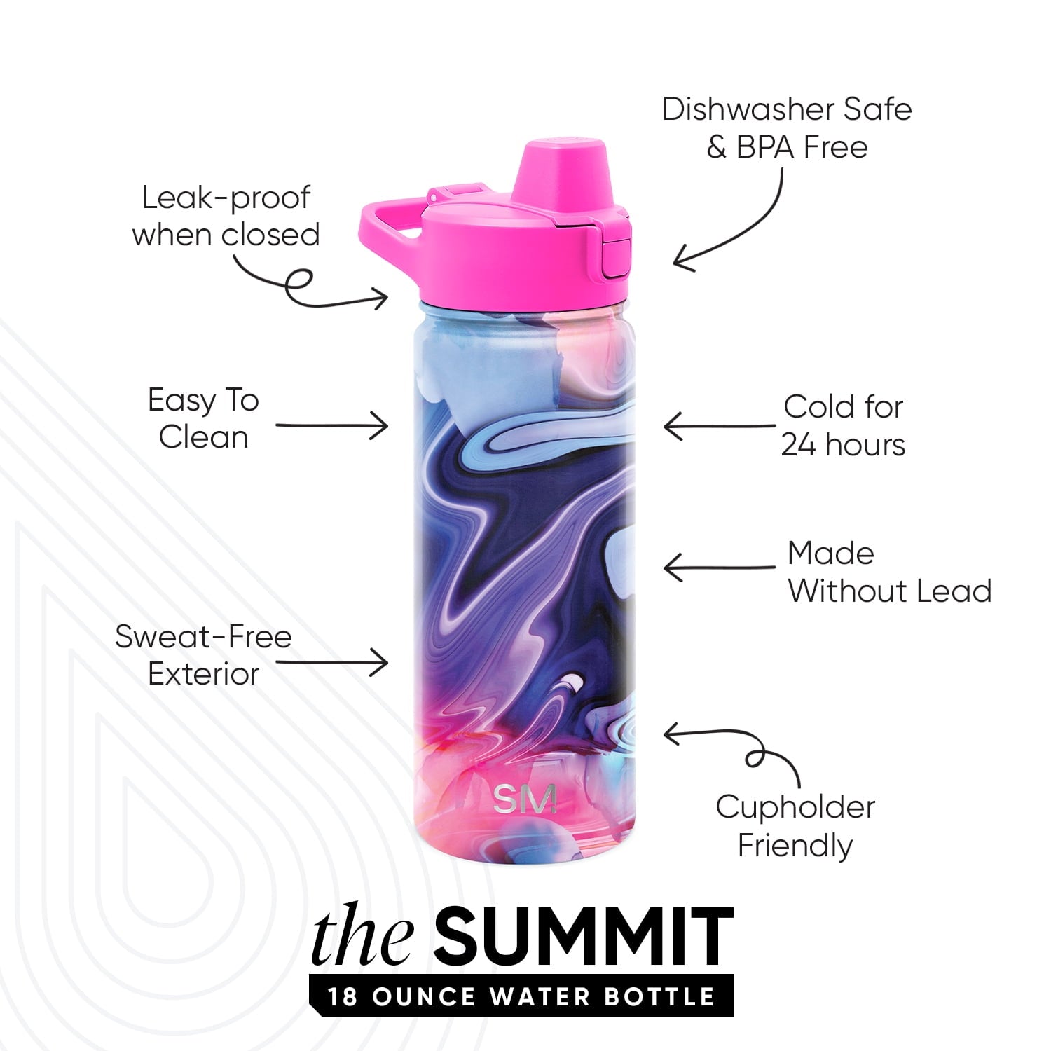 Simple Modern 18 fl oz Insulated Stainless Steel Summit Water Bottle with Covered Silicone Straw Lid | Dreamcicle C401N