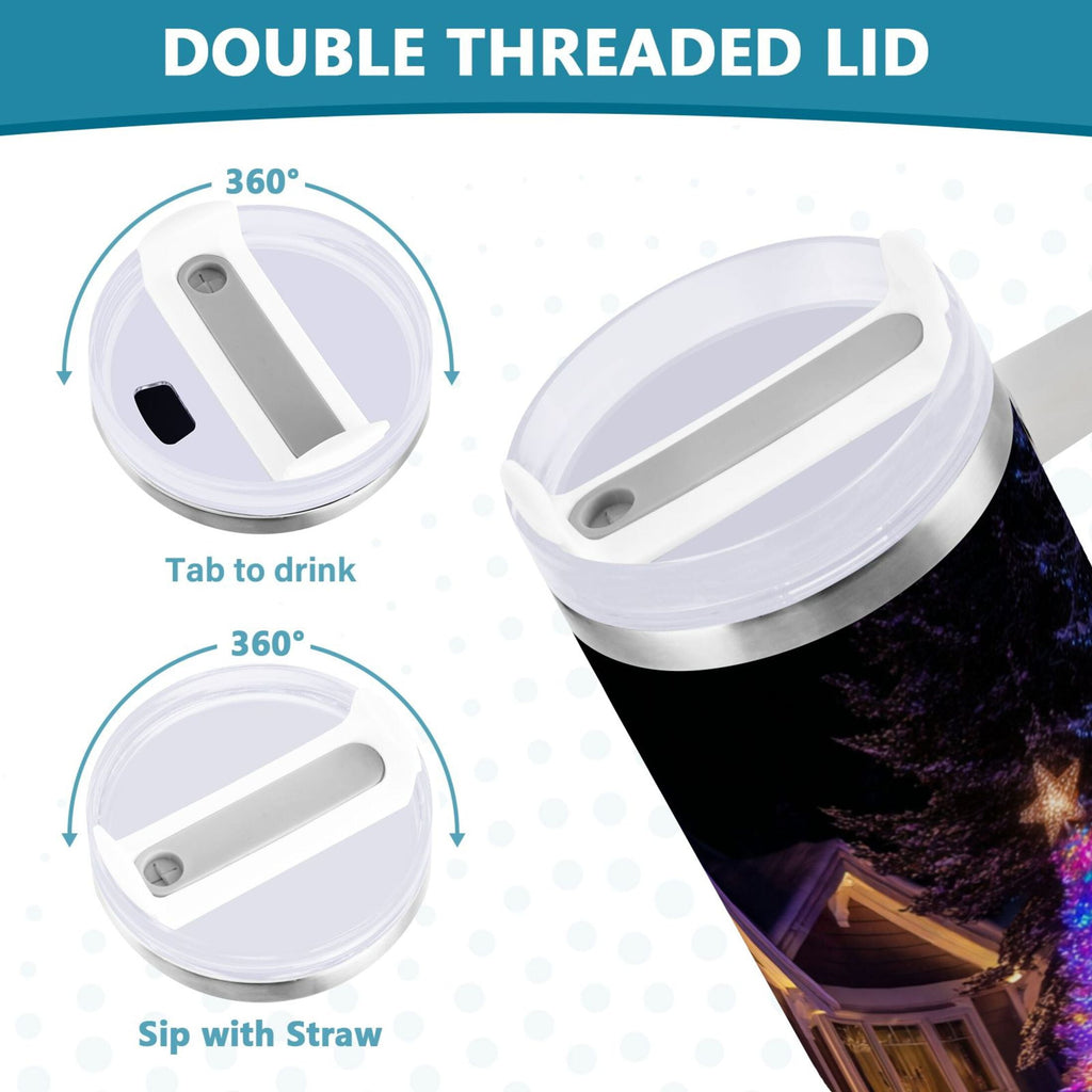 40 oz Insulated Stainless Steel Tumbler Double Wall Stainless Steel Tumbler with 2-Way Drinking Christmas Trees with Lights C664Z