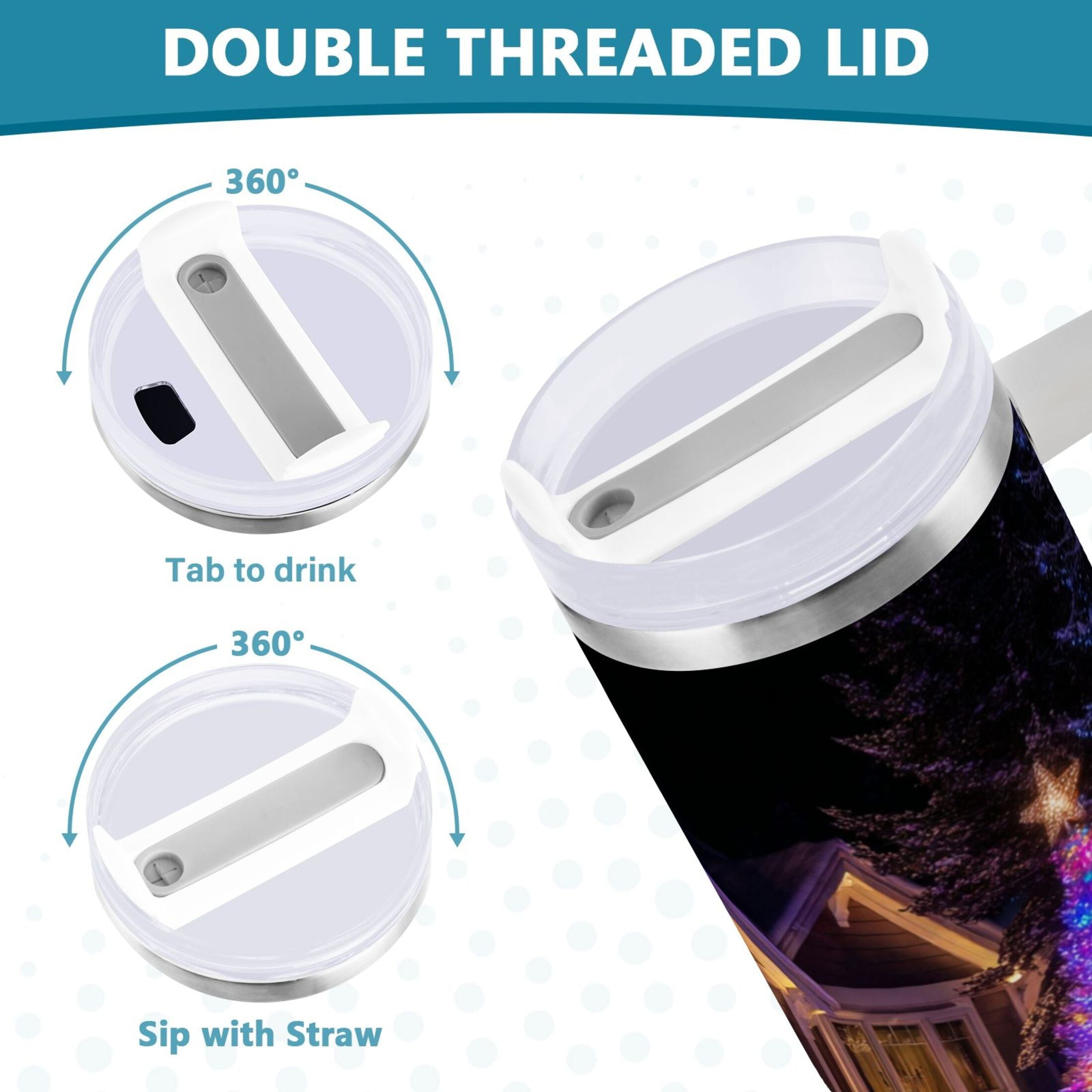 40 oz Insulated Stainless Steel Tumbler Double Wall Stainless Steel Tumbler with 2-Way Drinking Christmas Trees with Lights C664Z