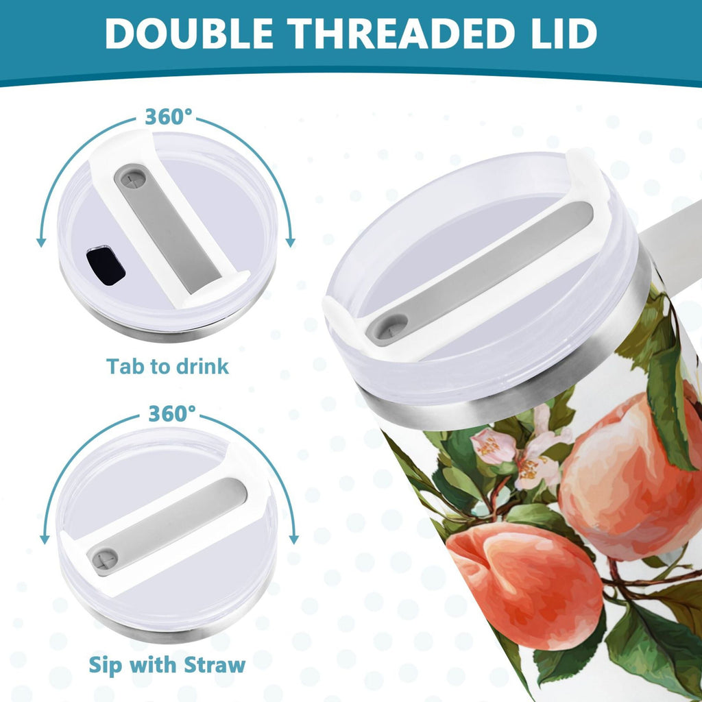 30 oz Insulated Stainless Steel Tumbler Double Wall Stainless Steel Tumbler with 2-Way Drinking Peach Fruit Pattern C503L