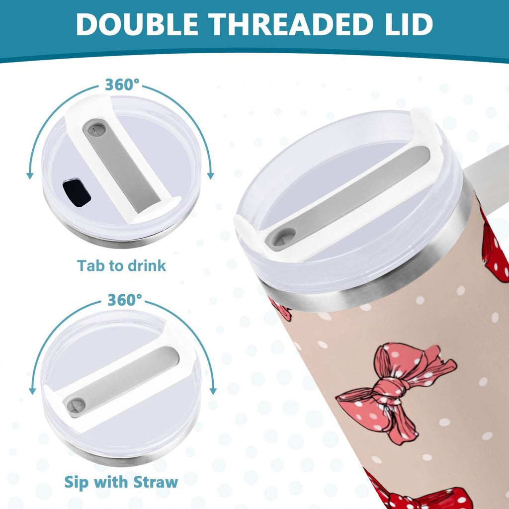 30 oz Insulated Stainless Steel Tumbler Double Wall Stainless Steel Tumbler with 2-Way Drinking Cute Red Bows Pattern C541W