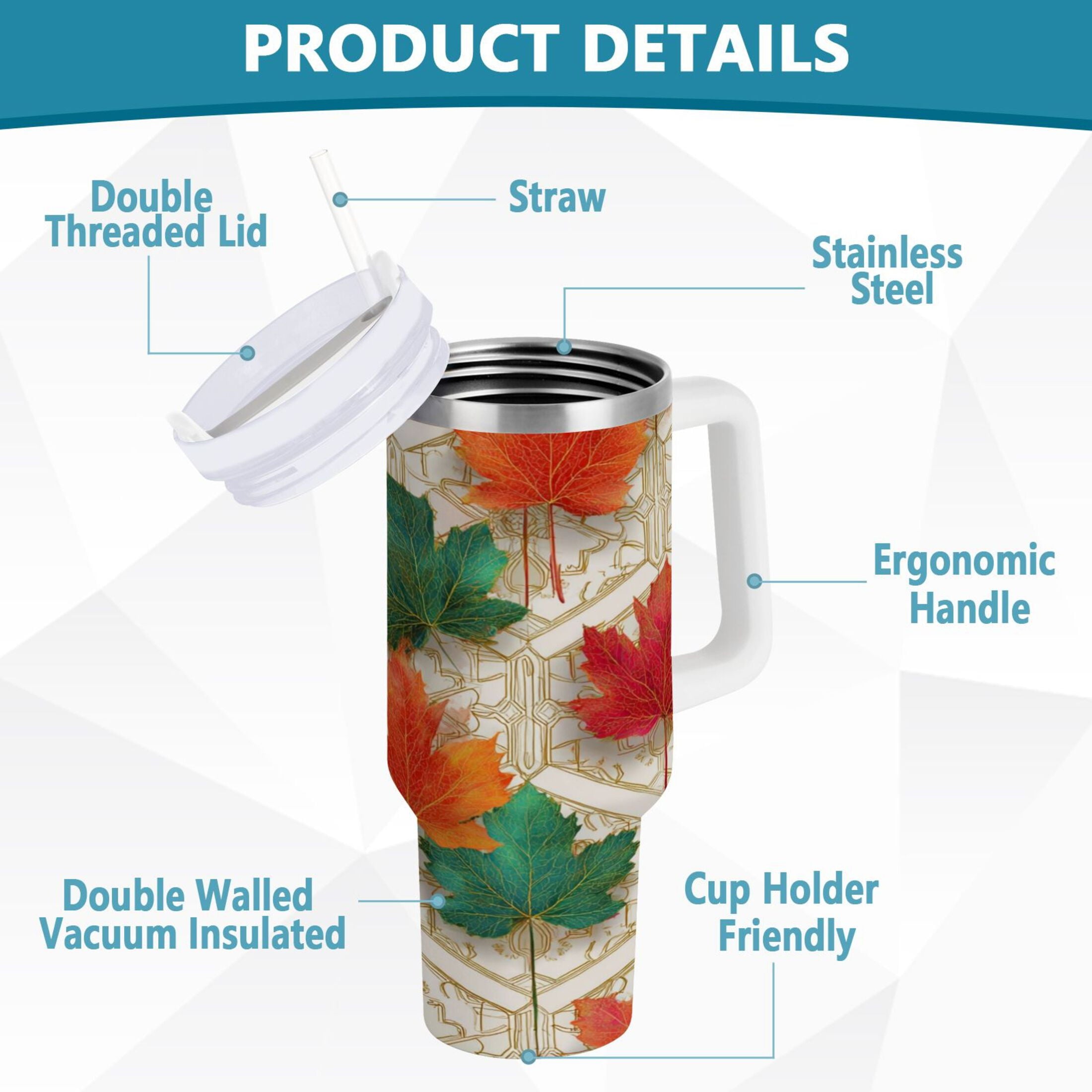 30 oz Insulated Stainless Steel Tumbler Double Wall Stainless Steel Tumbler with 2-Way Drinking Green and Red Maple Leaves C565G