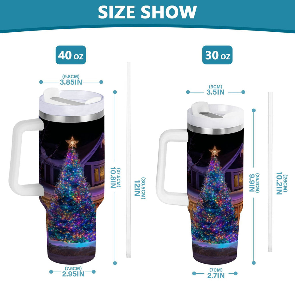 40 oz Insulated Stainless Steel Tumbler Double Wall Stainless Steel Tumbler with 2-Way Drinking Christmas Trees with Lights C664Z