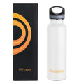 LIFE'S EASY 20 oz. Sports Insulated Water Bottle with Lid. Stainless Steel Vacuum Double Wall Thermo for Modern Hot and Cold Drinks, Simple Metal Hydro Canteen for Travel Men and Women (White) C417D