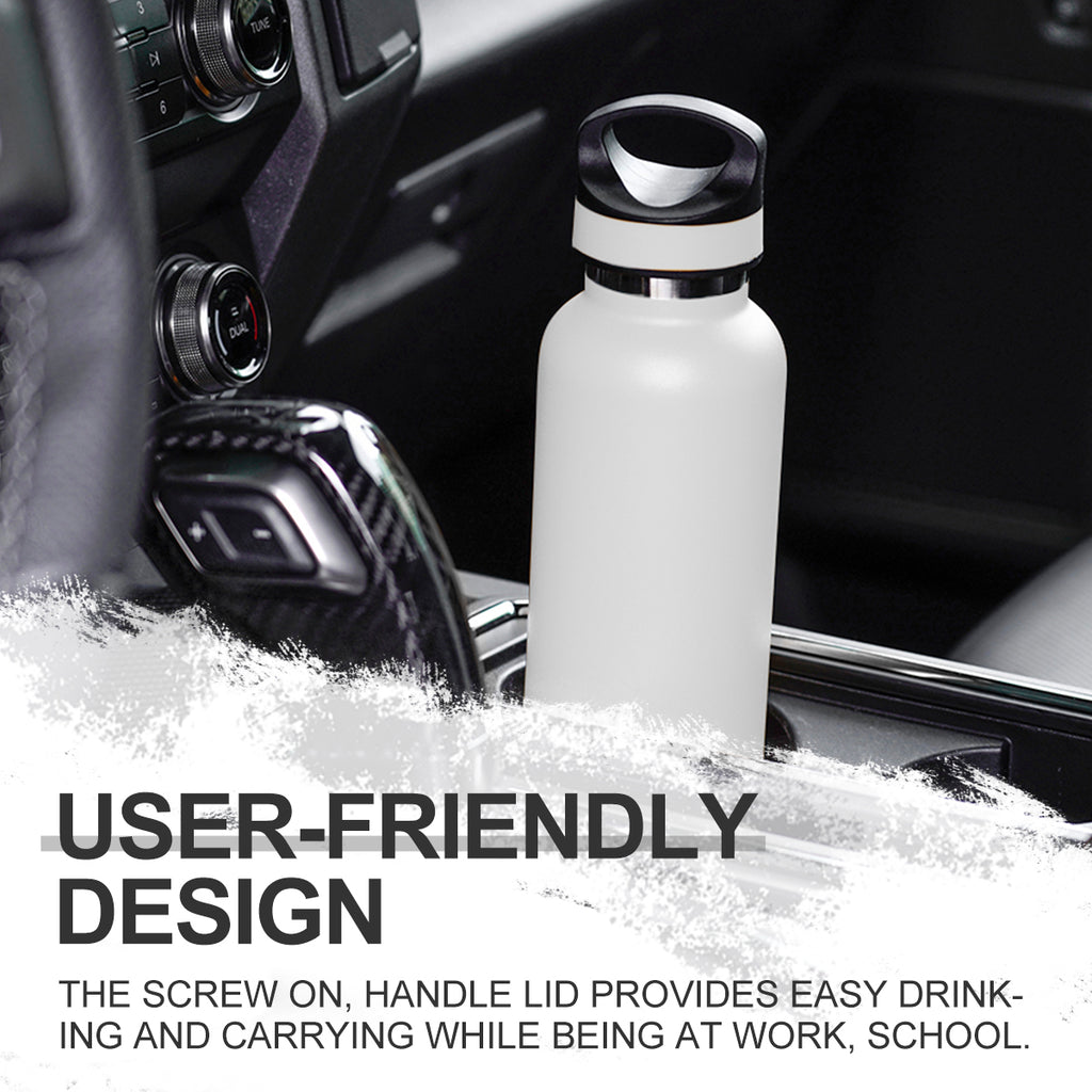 LIFE'S EASY 20 oz. Sports Insulated Water Bottle with Lid. Stainless Steel Vacuum Double Wall Thermo for Modern Hot and Cold Drinks, Simple Metal Hydro Canteen for Travel Men and Women (White) C417D