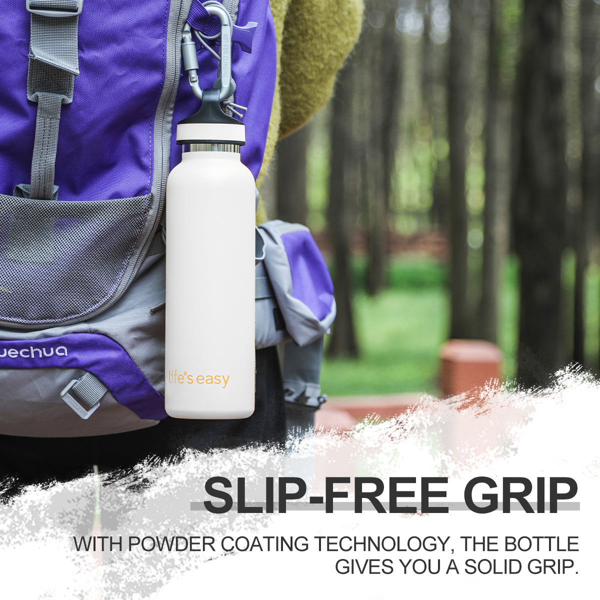 LIFE'S EASY 20 oz. Sports Insulated Water Bottle with Lid. Stainless Steel Vacuum Double Wall Thermo for Modern Hot and Cold Drinks, Simple Metal Hydro Canteen for Travel Men and Women (White) C417D