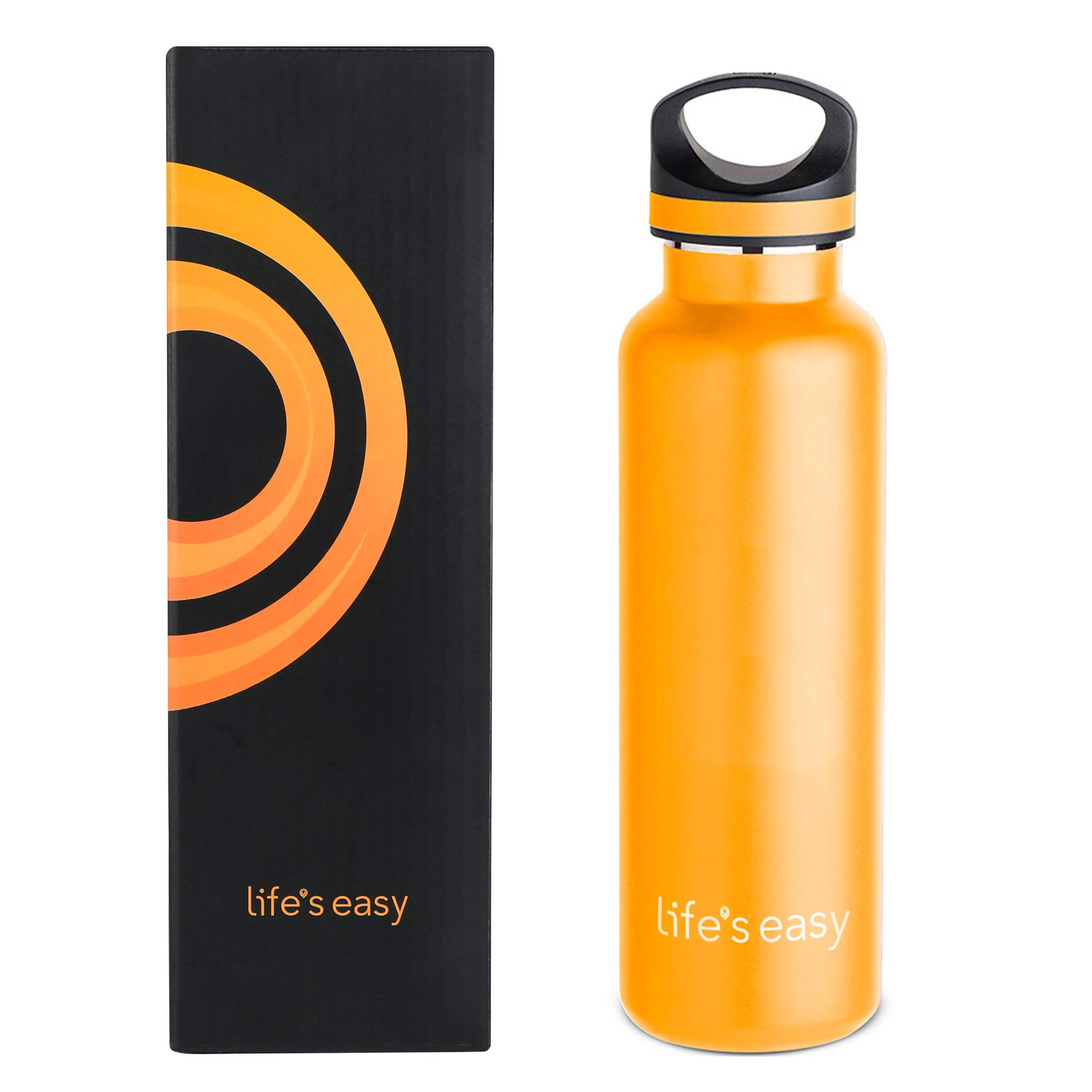 LIFE'S EASY 20 oz. Sports Insulated Water Bottle with Lid. Stainless Steel Vacuum Double Wall Thermo for Modern Hot and Cold Drinks, Simple Metal Hydro Canteen for Travel Men and Women (White) C417D