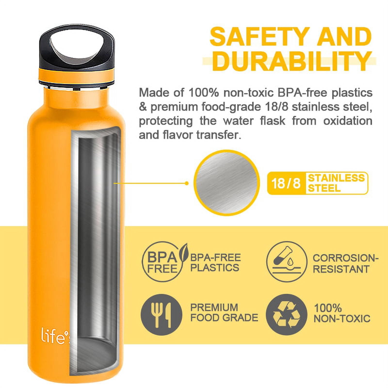 LIFE'S EASY 20 oz. Sports Insulated Water Bottle with Lid. Stainless Steel Vacuum Double Wall Thermo for Modern Hot and Cold Drinks, Simple Metal Hydro Canteen for Travel Men and Women (White) C417D