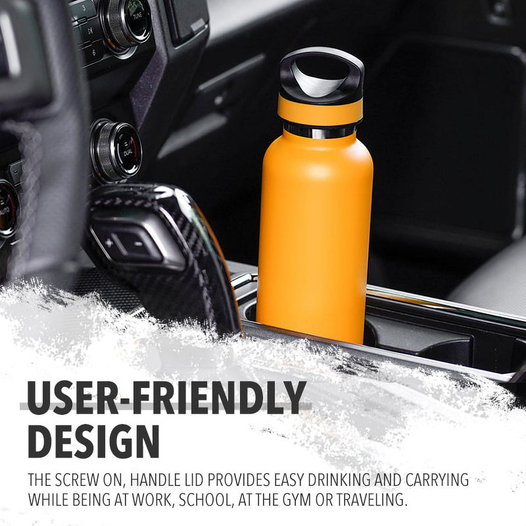LIFE'S EASY 20 oz. Sports Insulated Water Bottle with Lid. Stainless Steel Vacuum Double Wall Thermo for Modern Hot and Cold Drinks, Simple Metal Hydro Canteen for Travel Men and Women (White) C417D