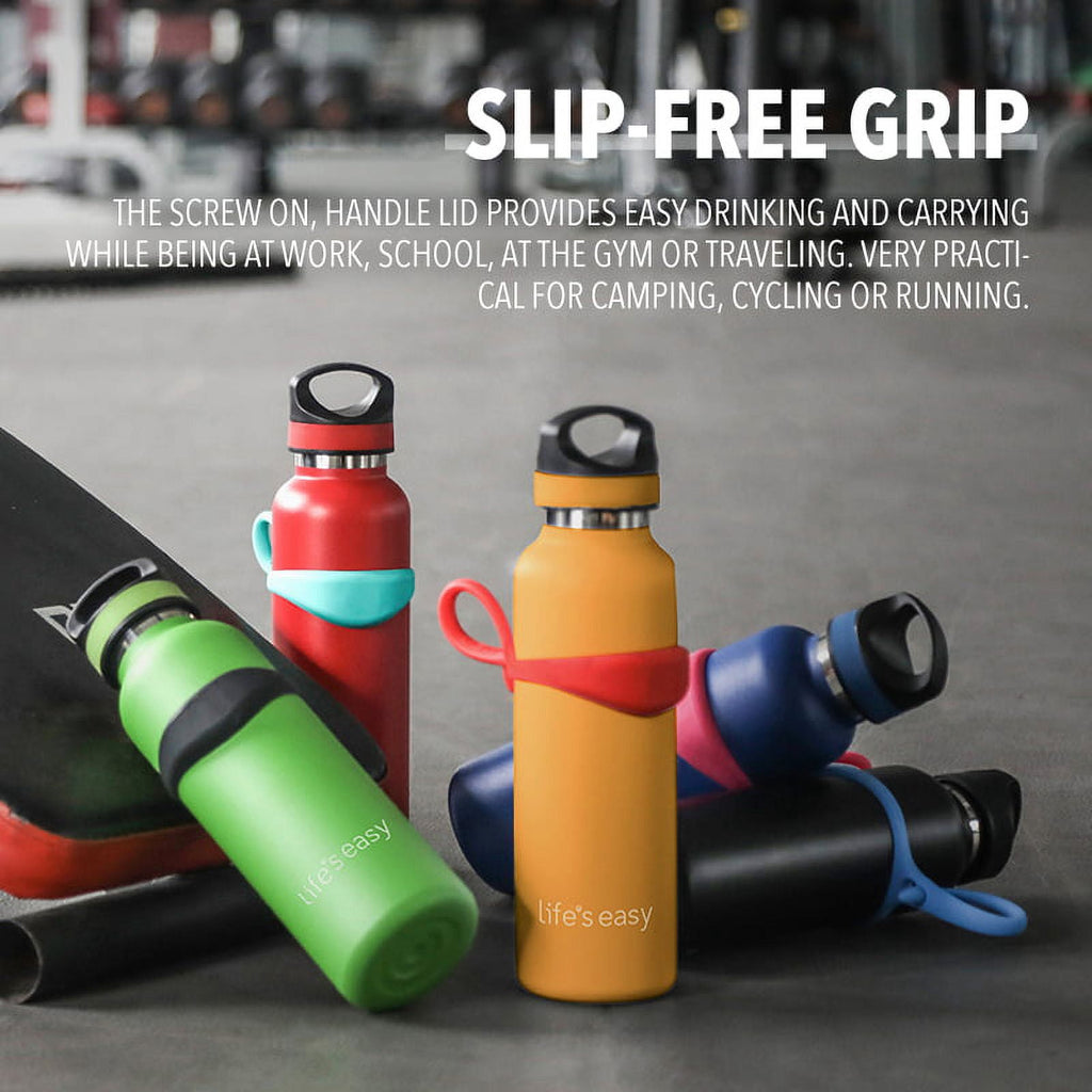 LIFE'S EASY 20 oz. Sports Insulated Water Bottle with Lid. Stainless Steel Vacuum Double Wall Thermo for Modern Hot and Cold Drinks, Simple Metal Hydro Canteen for Travel Men and Women (White) C417D