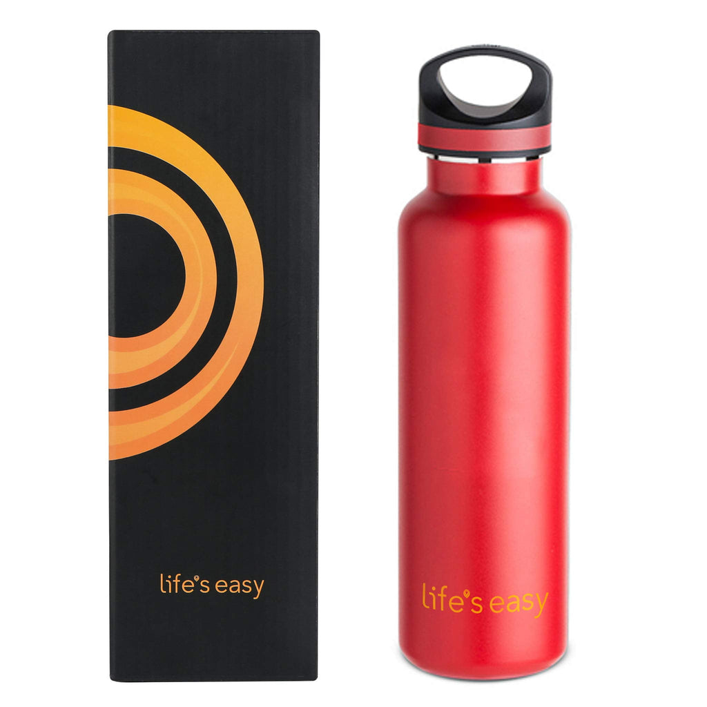 LIFE'S EASY 20 oz. Sports Insulated Water Bottle with Lid. Stainless Steel Vacuum Double Wall Thermo for Modern Hot and Cold Drinks, Simple Metal Hydro Canteen for Travel Men and Women (White) C417D