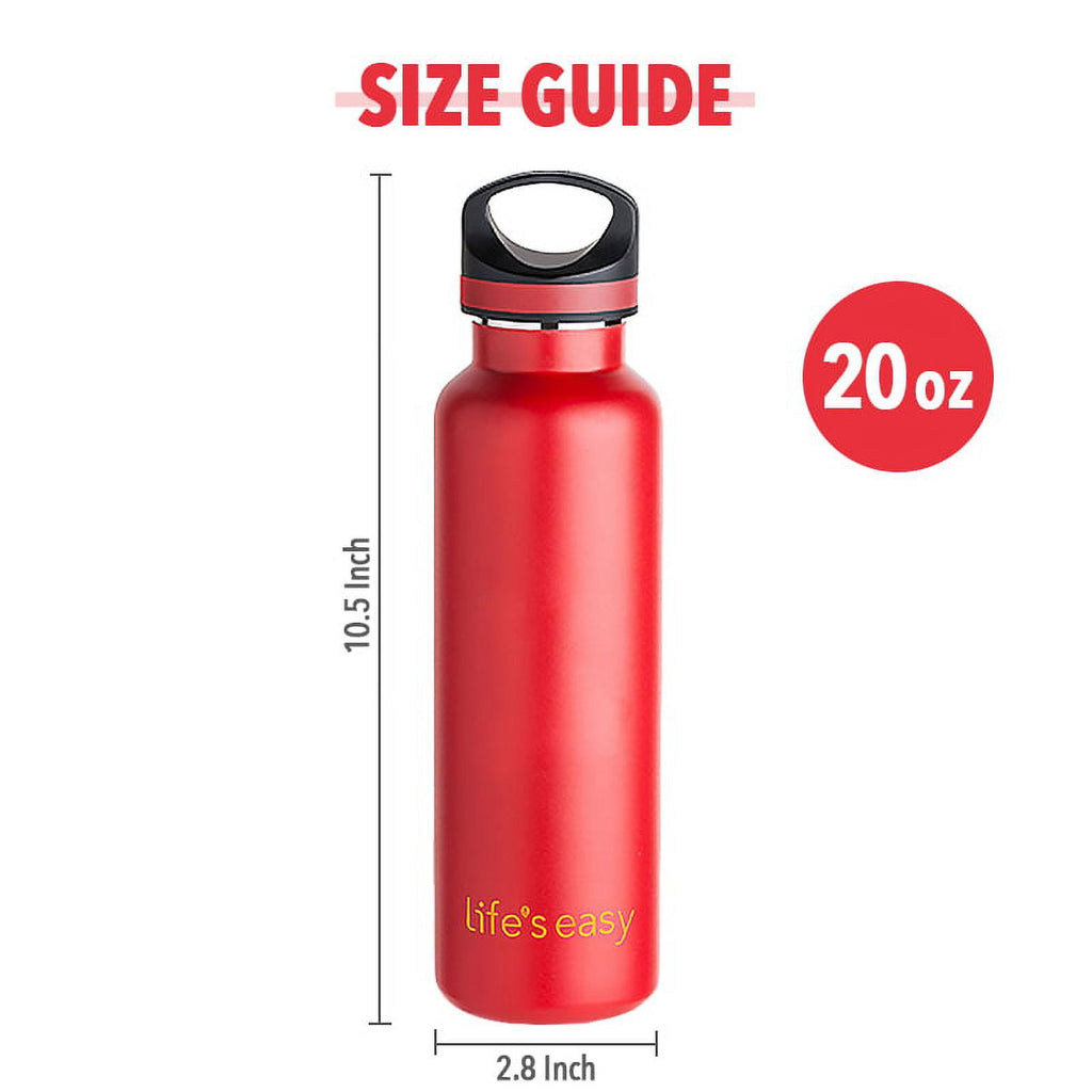LIFE'S EASY 20 oz. Sports Insulated Water Bottle with Lid. Stainless Steel Vacuum Double Wall Thermo for Modern Hot and Cold Drinks, Simple Metal Hydro Canteen for Travel Men and Women (White) C417D