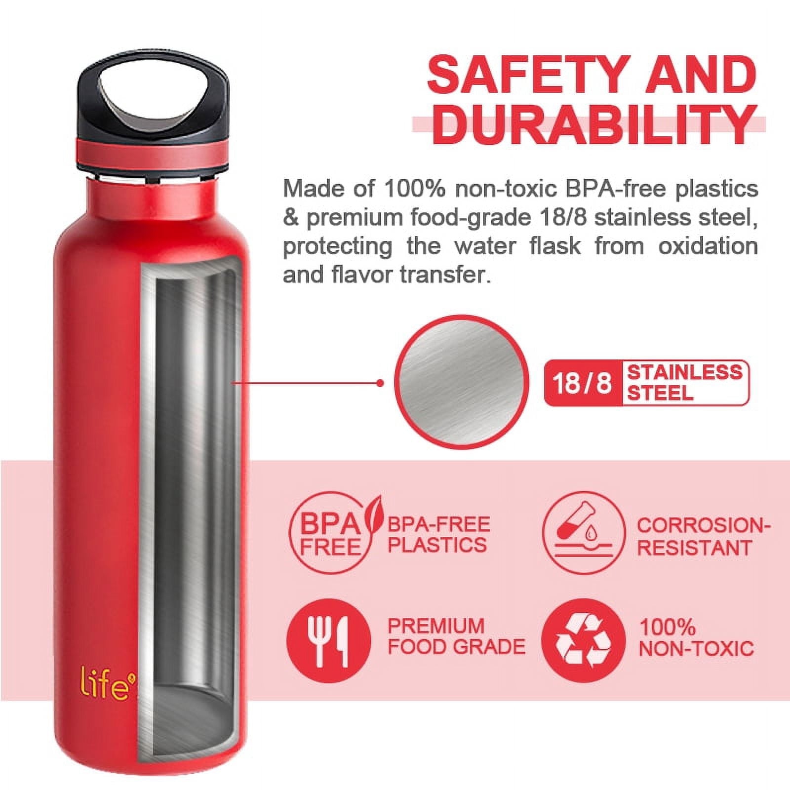 LIFE'S EASY 20 oz. Sports Insulated Water Bottle with Lid. Stainless Steel Vacuum Double Wall Thermo for Modern Hot and Cold Drinks, Simple Metal Hydro Canteen for Travel Men and Women (White) C417D