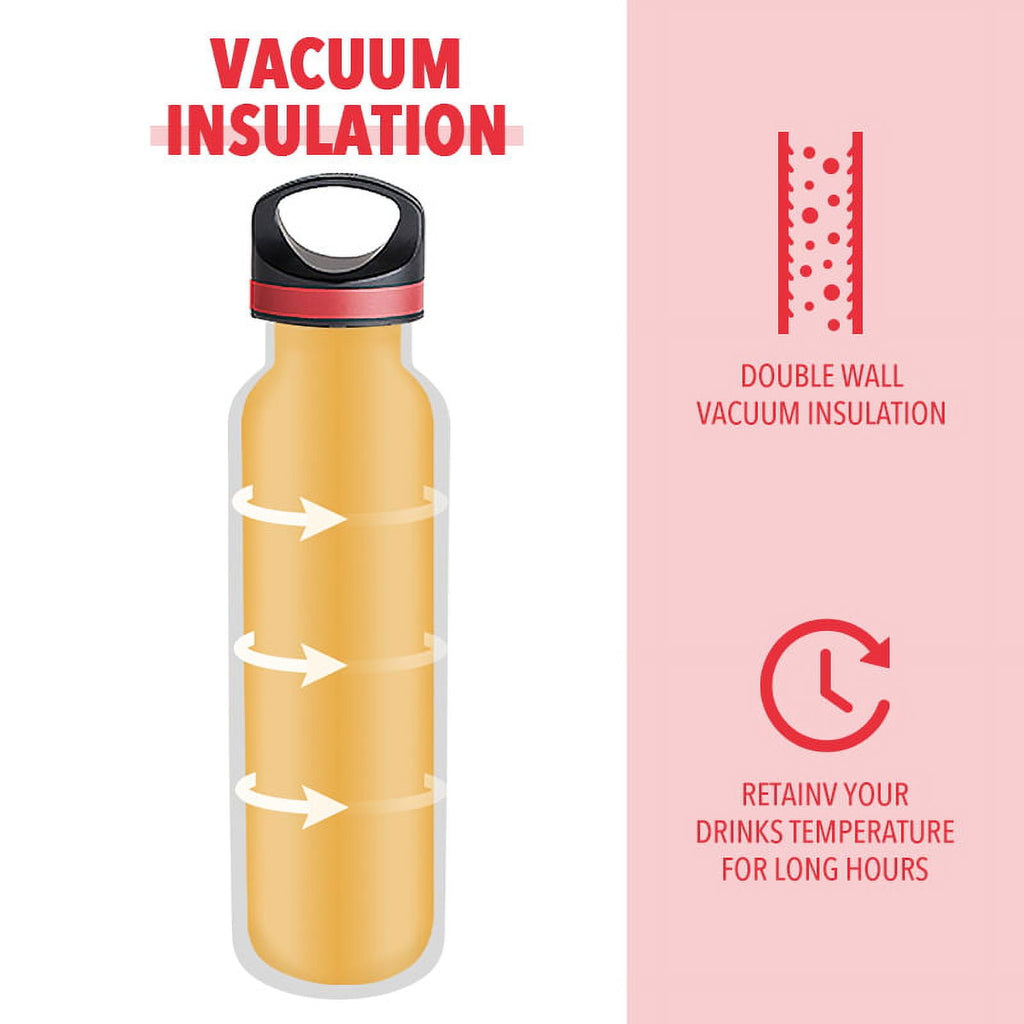 LIFE'S EASY 20 oz. Sports Insulated Water Bottle with Lid. Stainless Steel Vacuum Double Wall Thermo for Modern Hot and Cold Drinks, Simple Metal Hydro Canteen for Travel Men and Women (White) C417D