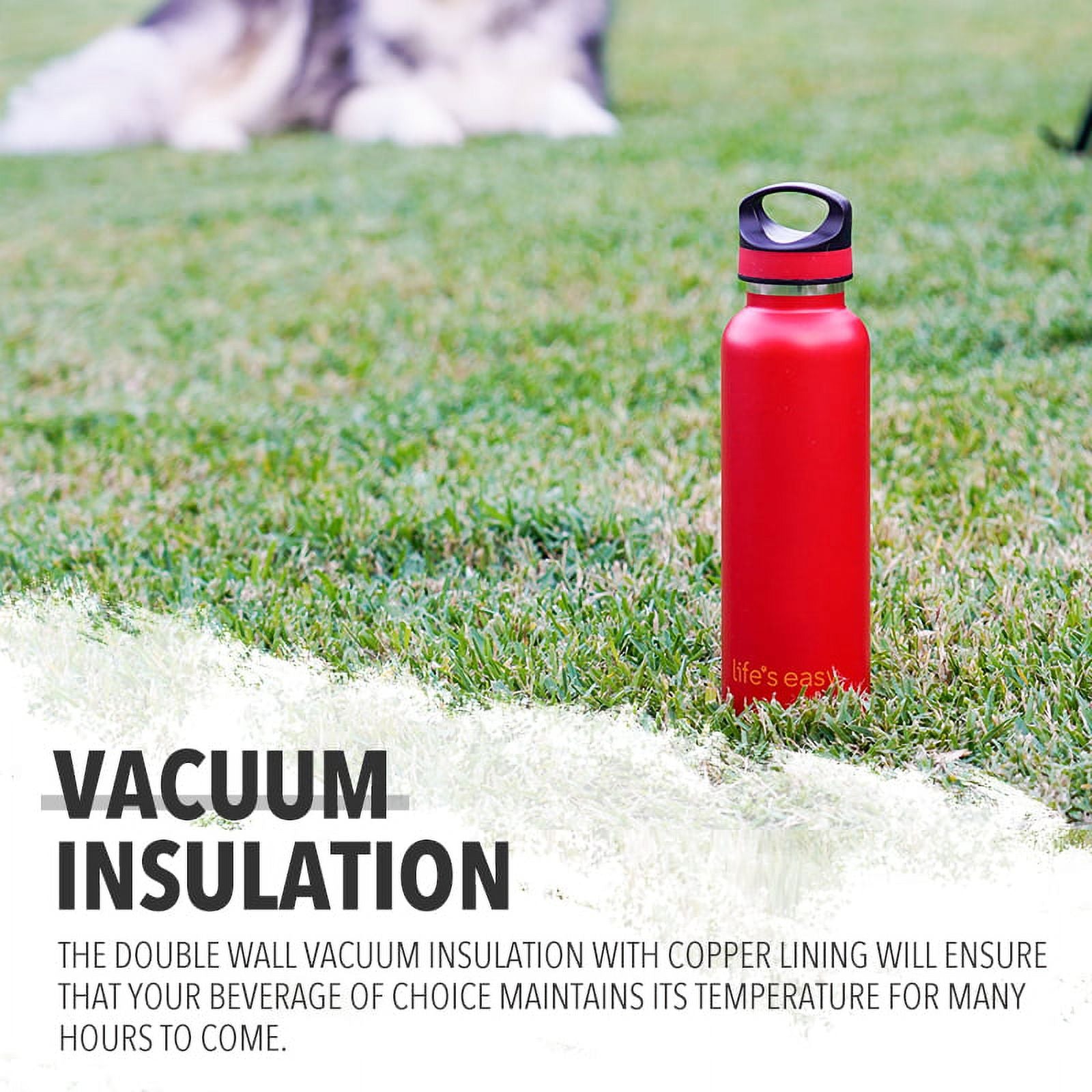 LIFE'S EASY 20 oz. Sports Insulated Water Bottle with Lid. Stainless Steel Vacuum Double Wall Thermo for Modern Hot and Cold Drinks, Simple Metal Hydro Canteen for Travel Men and Women (White) C417D