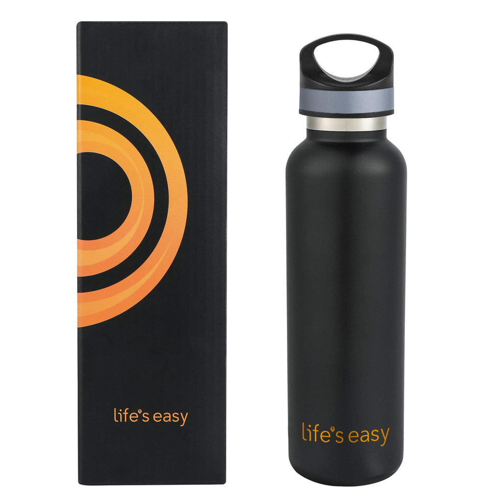 LIFE'S EASY 20 oz. Sports Insulated Water Bottle with Lid. Stainless Steel Vacuum Double Wall Thermo for Modern Hot and Cold Drinks, Simple Metal Hydro Canteen for Travel Men and Women (White) C417D
