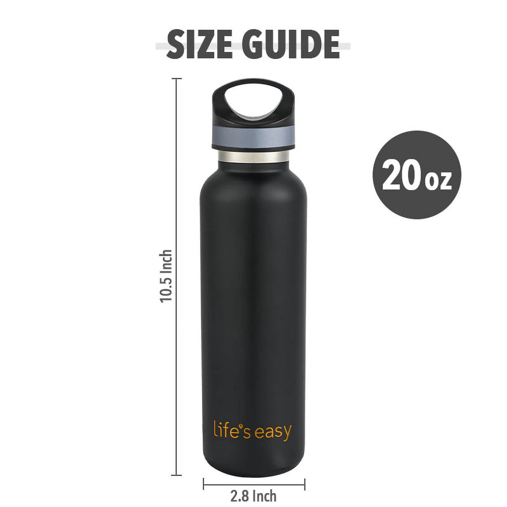 LIFE'S EASY 20 oz. Sports Insulated Water Bottle with Lid. Stainless Steel Vacuum Double Wall Thermo for Modern Hot and Cold Drinks, Simple Metal Hydro Canteen for Travel Men and Women (White) C417D