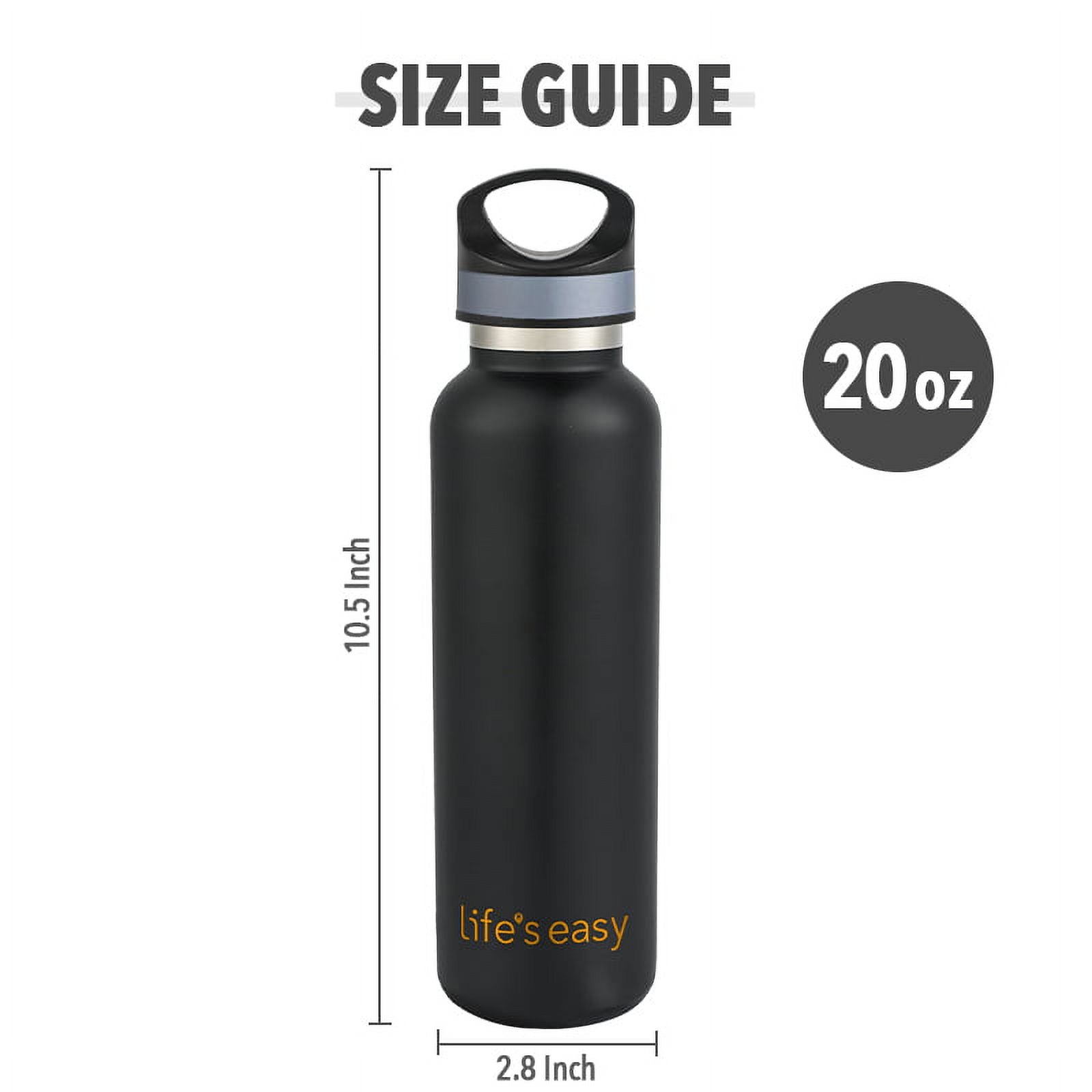 LIFE'S EASY 20 oz. Sports Insulated Water Bottle with Lid. Stainless Steel Vacuum Double Wall Thermo for Modern Hot and Cold Drinks, Simple Metal Hydro Canteen for Travel Men and Women (White) C417D