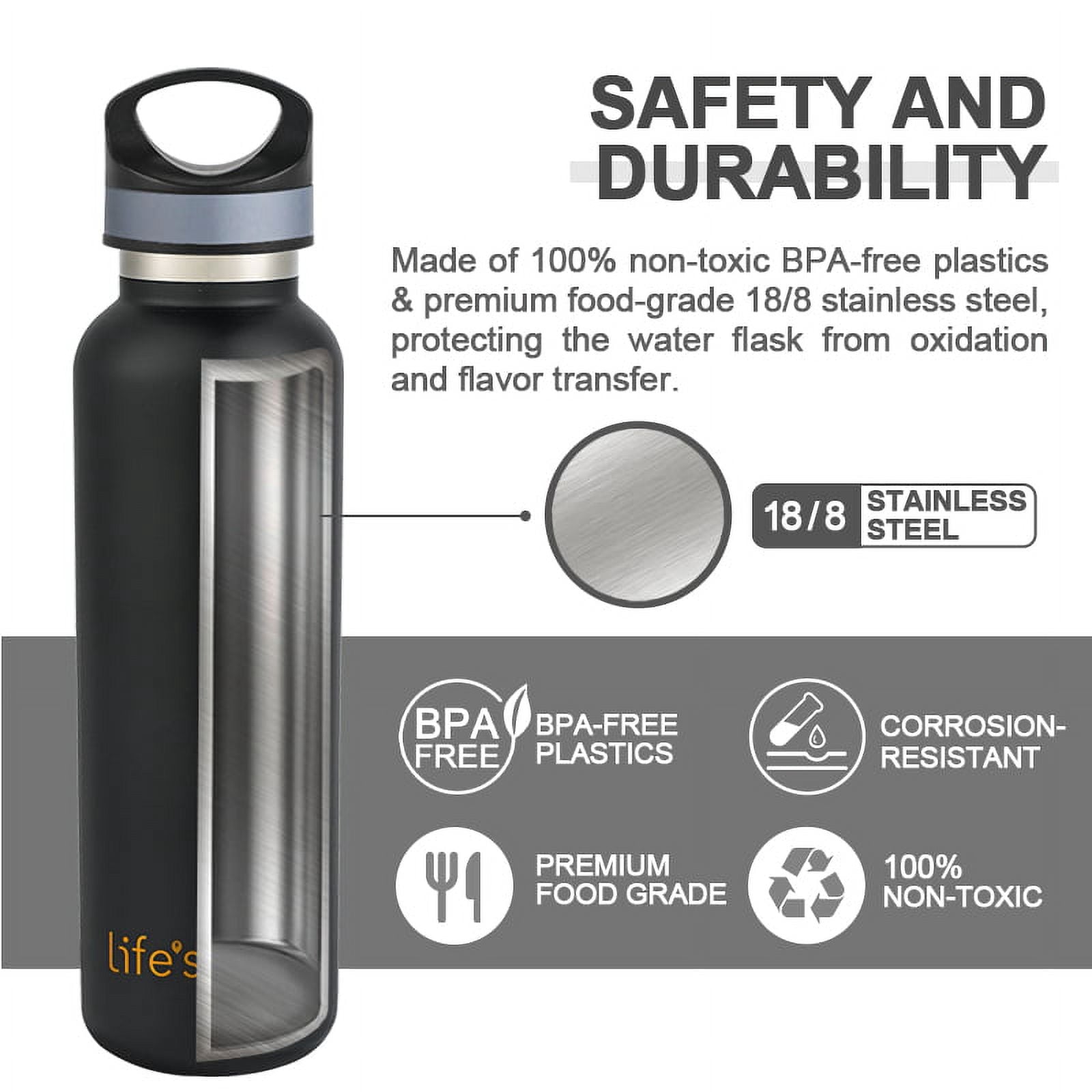 LIFE'S EASY 20 oz. Sports Insulated Water Bottle with Lid. Stainless Steel Vacuum Double Wall Thermo for Modern Hot and Cold Drinks, Simple Metal Hydro Canteen for Travel Men and Women (White) C417D