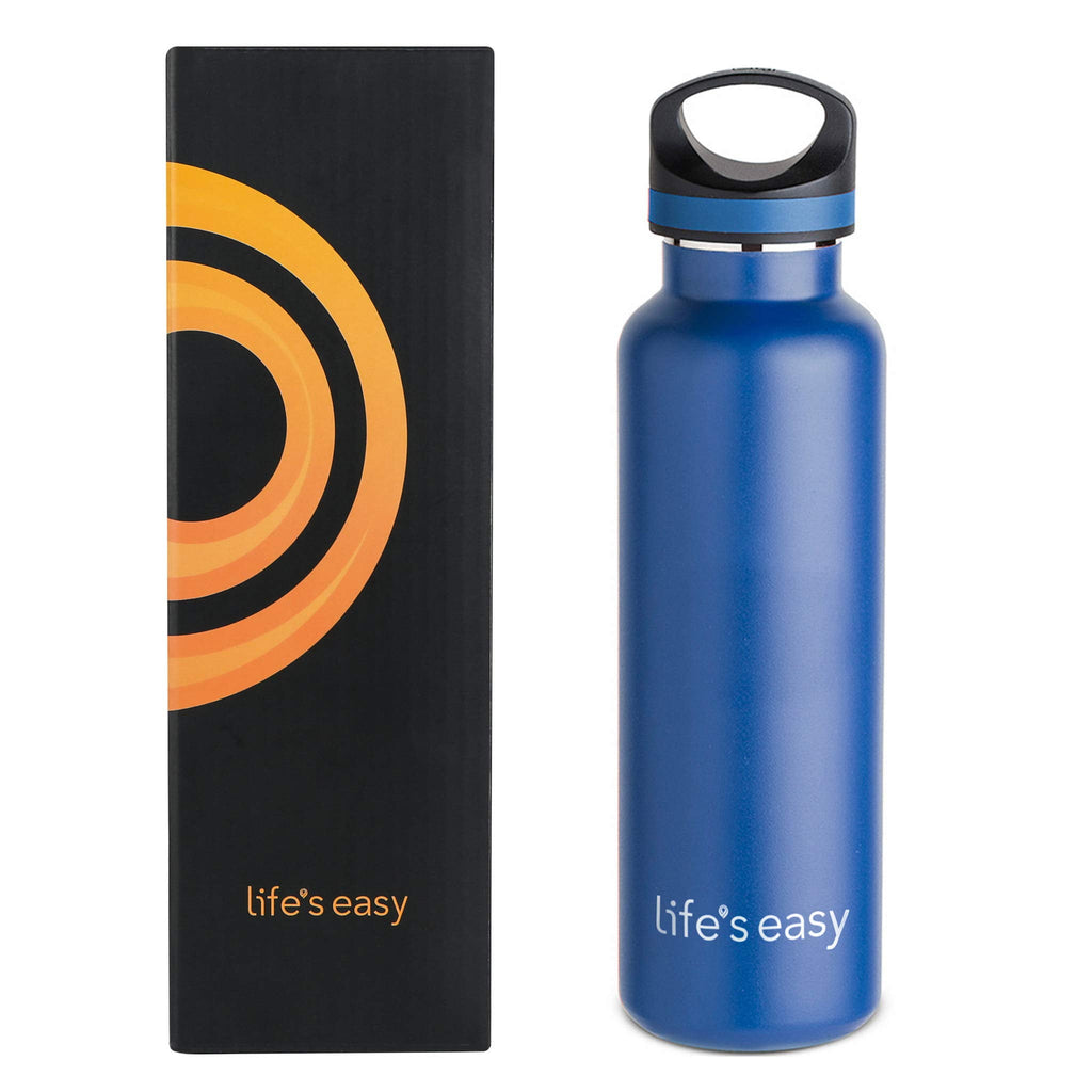 LIFE'S EASY 20 oz. Sports Insulated Water Bottle with Lid. Stainless Steel Vacuum Double Wall Thermo for Modern Hot and Cold Drinks, Simple Metal Hydro Canteen for Travel Men and Women (White) C417D