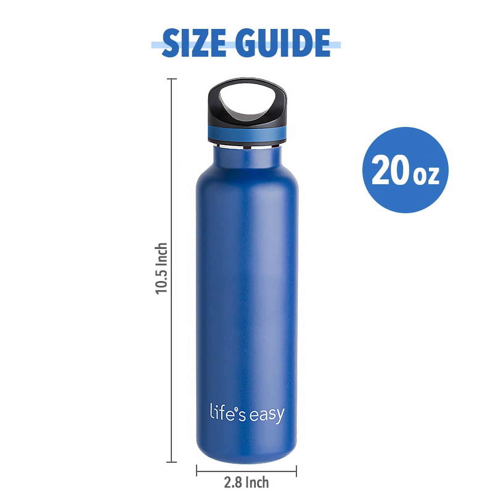 LIFE'S EASY 20 oz. Sports Insulated Water Bottle with Lid. Stainless Steel Vacuum Double Wall Thermo for Modern Hot and Cold Drinks, Simple Metal Hydro Canteen for Travel Men and Women (White) C417D