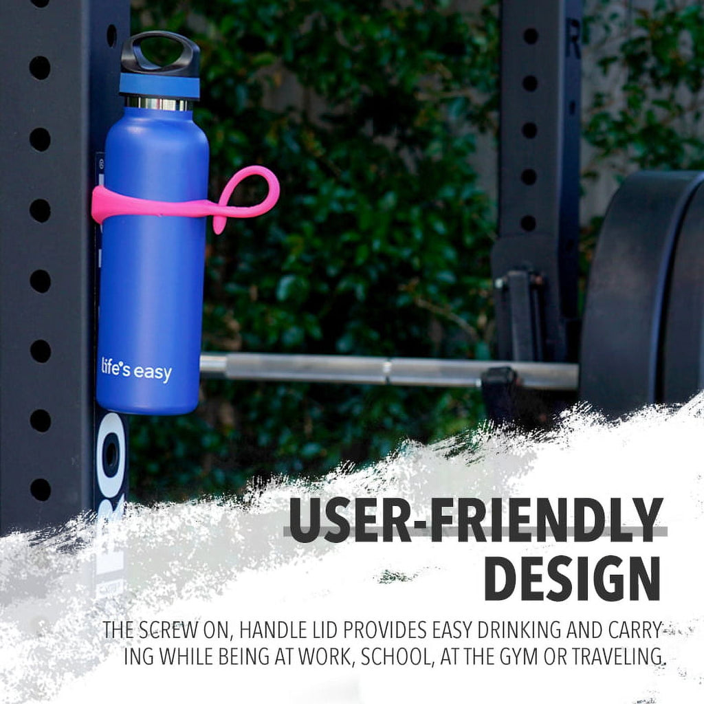 LIFE'S EASY 20 oz. Sports Insulated Water Bottle with Lid. Stainless Steel Vacuum Double Wall Thermo for Modern Hot and Cold Drinks, Simple Metal Hydro Canteen for Travel Men and Women (White) C417D