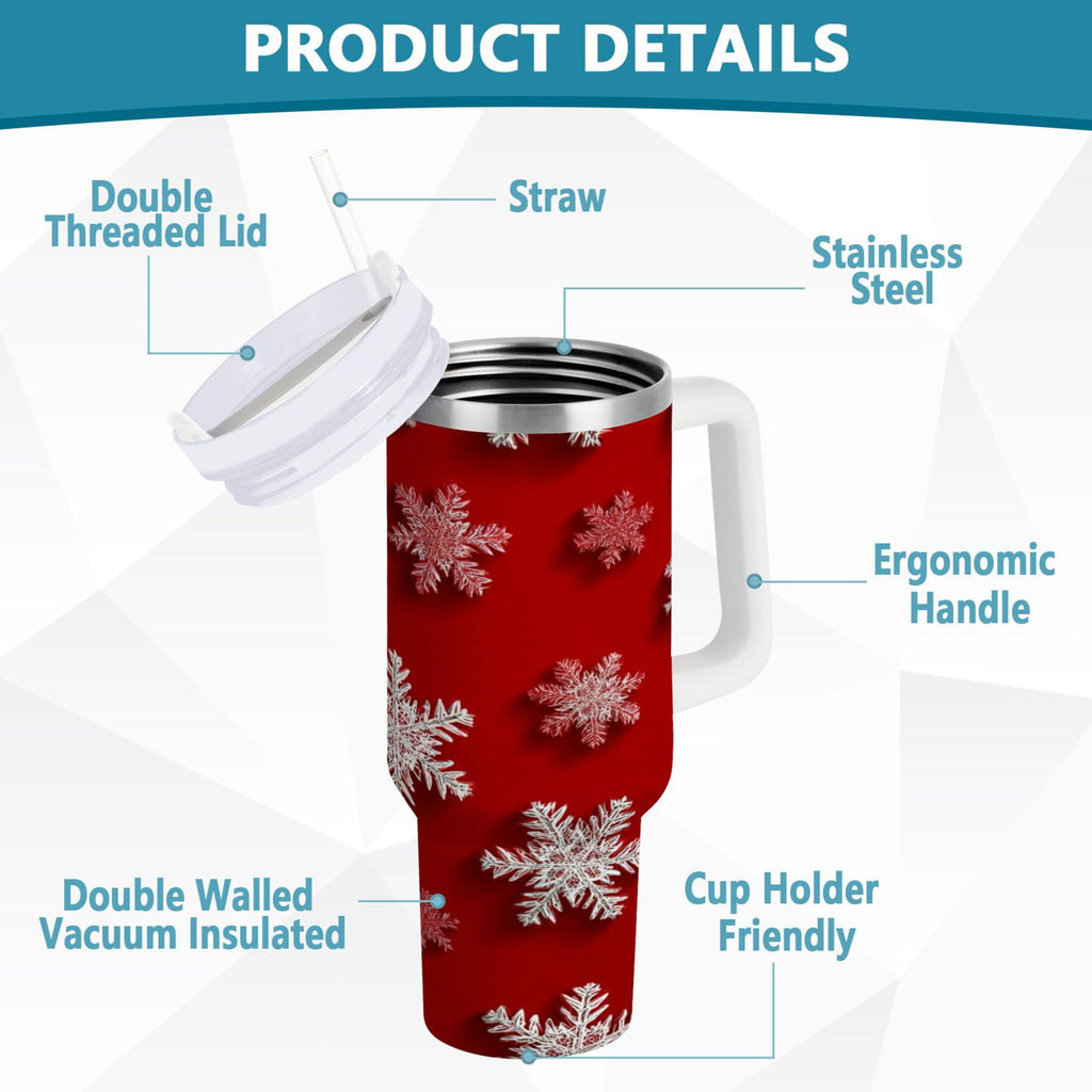30 oz Insulated Stainless Steel Tumbler Double Wall Stainless Steel Tumbler with 2-Way Drinking Red and White Snowflakes C554W