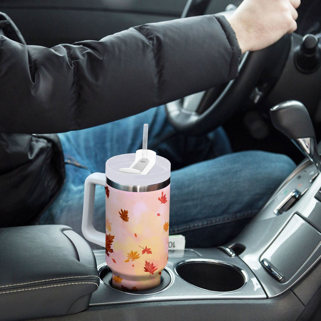 30 oz Insulated Stainless Steel Tumbler Double Wall Stainless Steel Tumbler with 2-Way Drinking Autumn Leaves Falling C588F