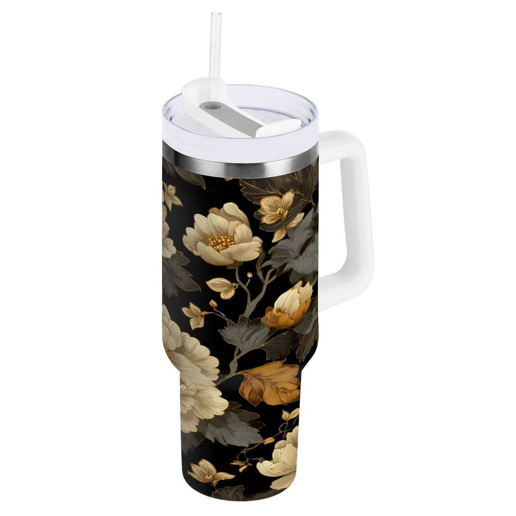 30 oz Insulated Stainless Steel Tumbler Double Wall Stainless Steel Tumbler with 2-Way Drinking Elegant Beige Floral C486P