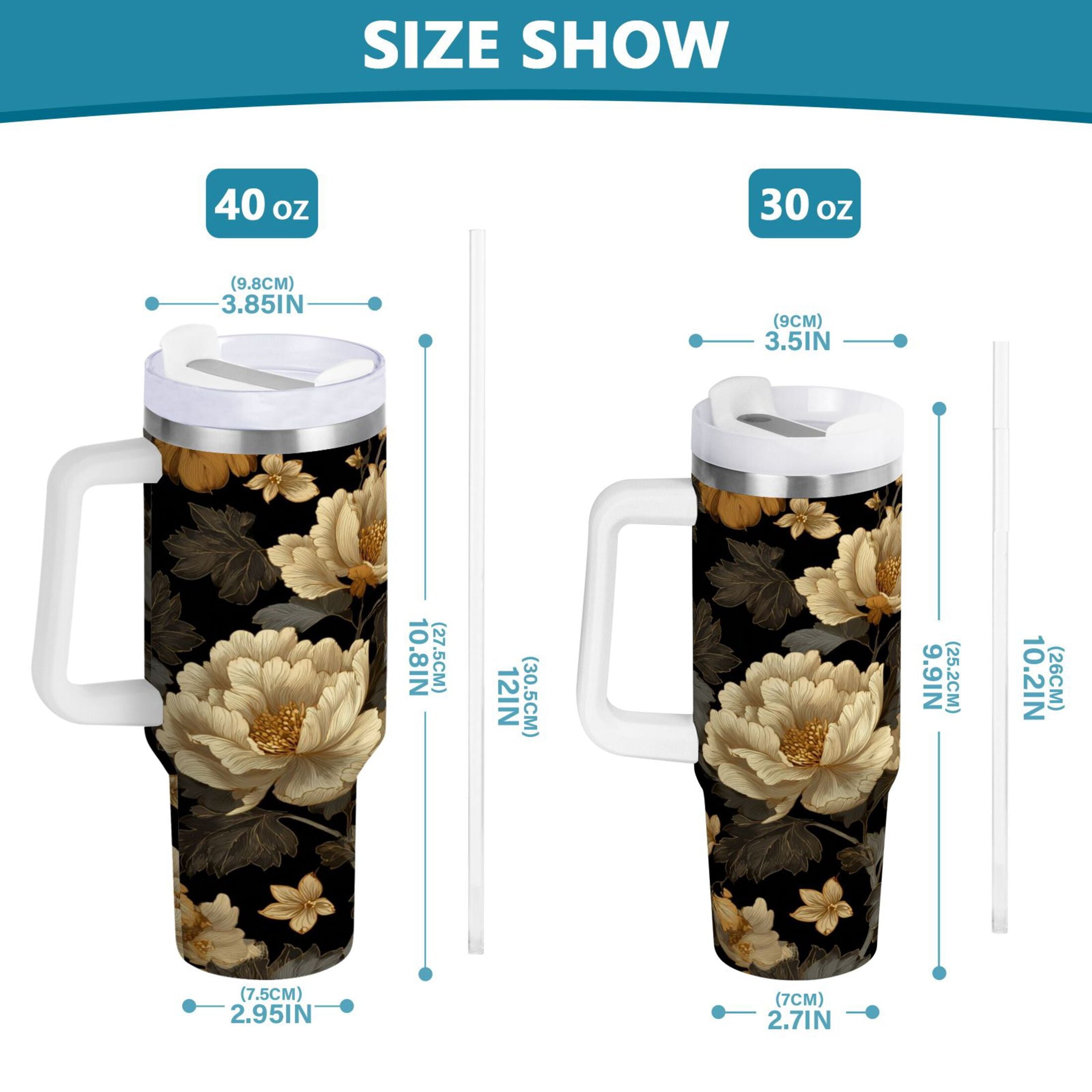 30 oz Insulated Stainless Steel Tumbler Double Wall Stainless Steel Tumbler with 2-Way Drinking Elegant Beige Floral C486P