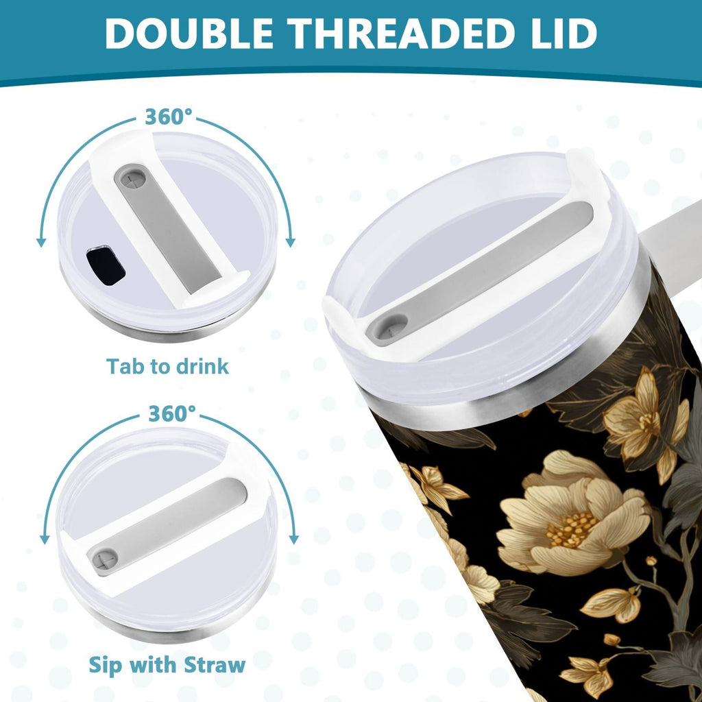 30 oz Insulated Stainless Steel Tumbler Double Wall Stainless Steel Tumbler with 2-Way Drinking Elegant Beige Floral C486P