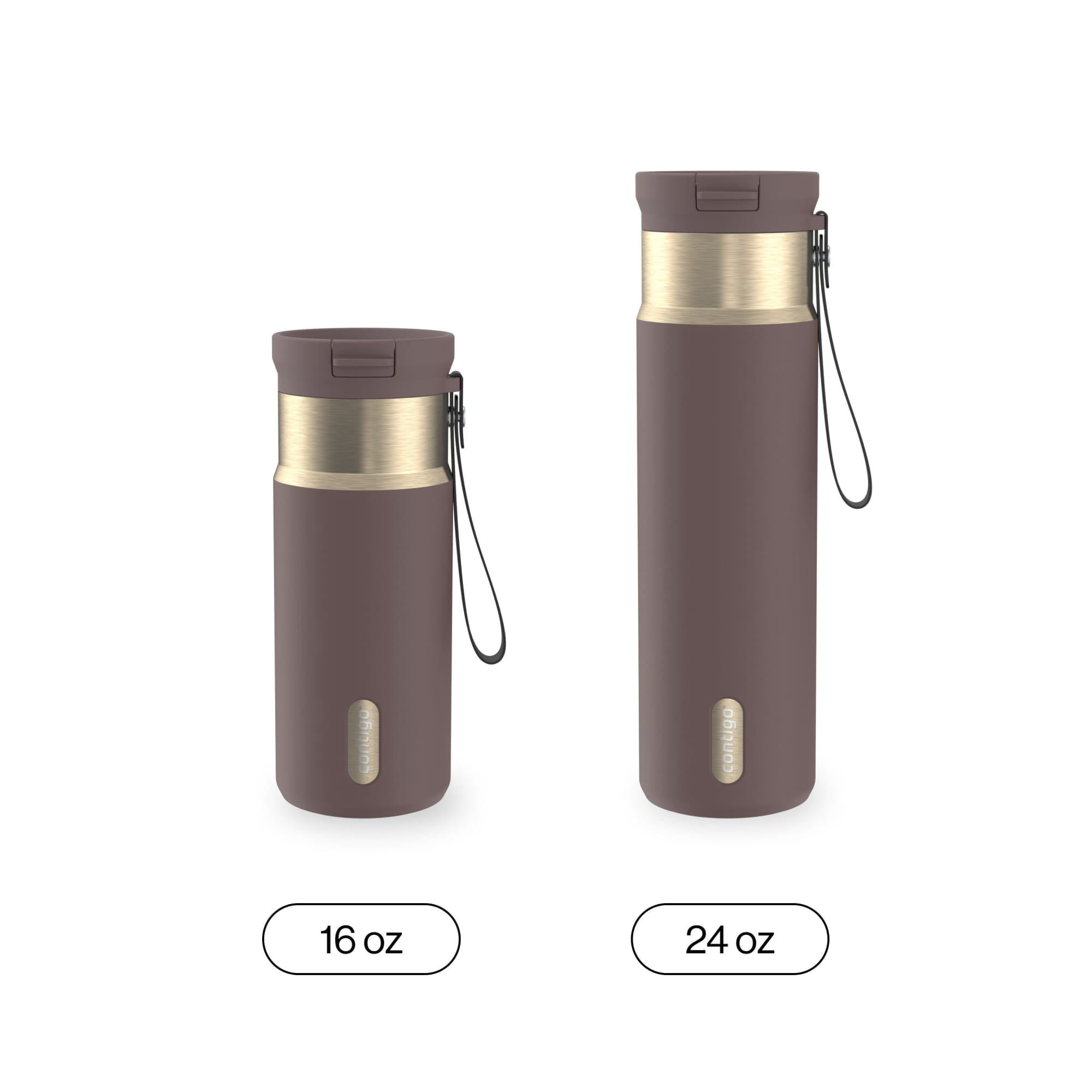 Contigo SnapSeal 16 oz Leakproof Stainless Steel Water Bottle with Carrying Strap C048V