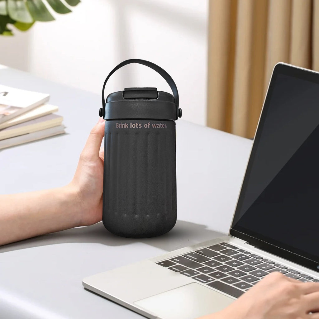 BinKFF Simple Modern Travel Coffee Mug, Insulated Coffee Tumblers with Lid, Double Walled Iced Travel Coffee Mug for Woman and Man Stainless Steel Tumbler with Handle C442K