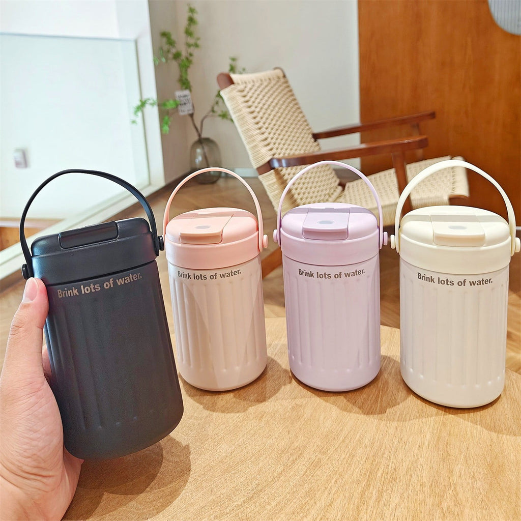 BinKFF Simple Modern Travel Coffee Mug, Insulated Coffee Tumblers with Lid, Double Walled Iced Travel Coffee Mug for Woman and Man Stainless Steel Tumbler with Handle C442K