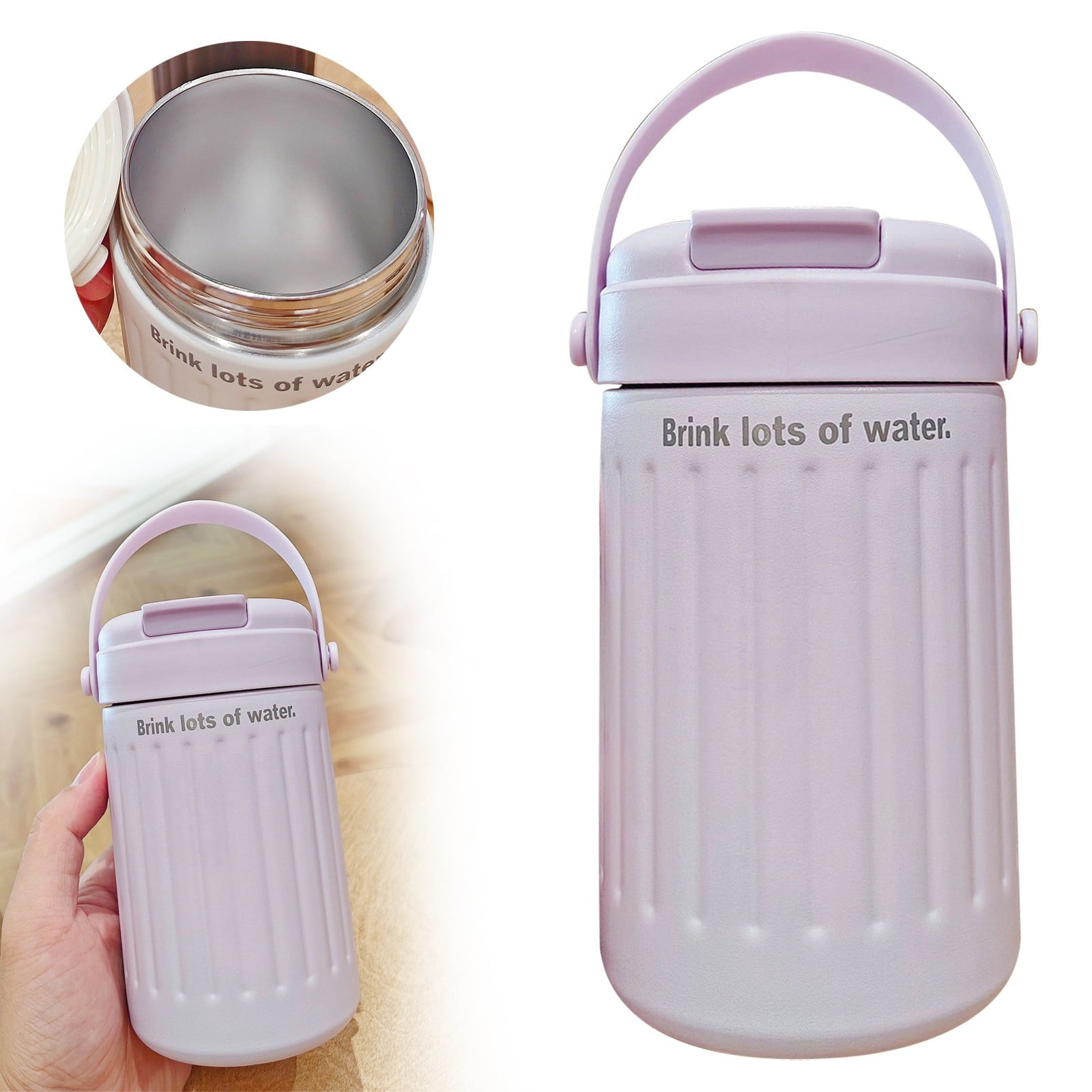 BinKFF Simple Modern Travel Coffee Mug, Insulated Coffee Tumblers with Lid, Double Walled Iced Travel Coffee Mug for Woman and Man Stainless Steel Tumbler with Handle C442K