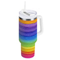 30 oz Insulated Stainless Steel Tumbler Double Wall Stainless Steel Tumbler with 2-Way Drinking Watercolor Rainbow Colors C448L