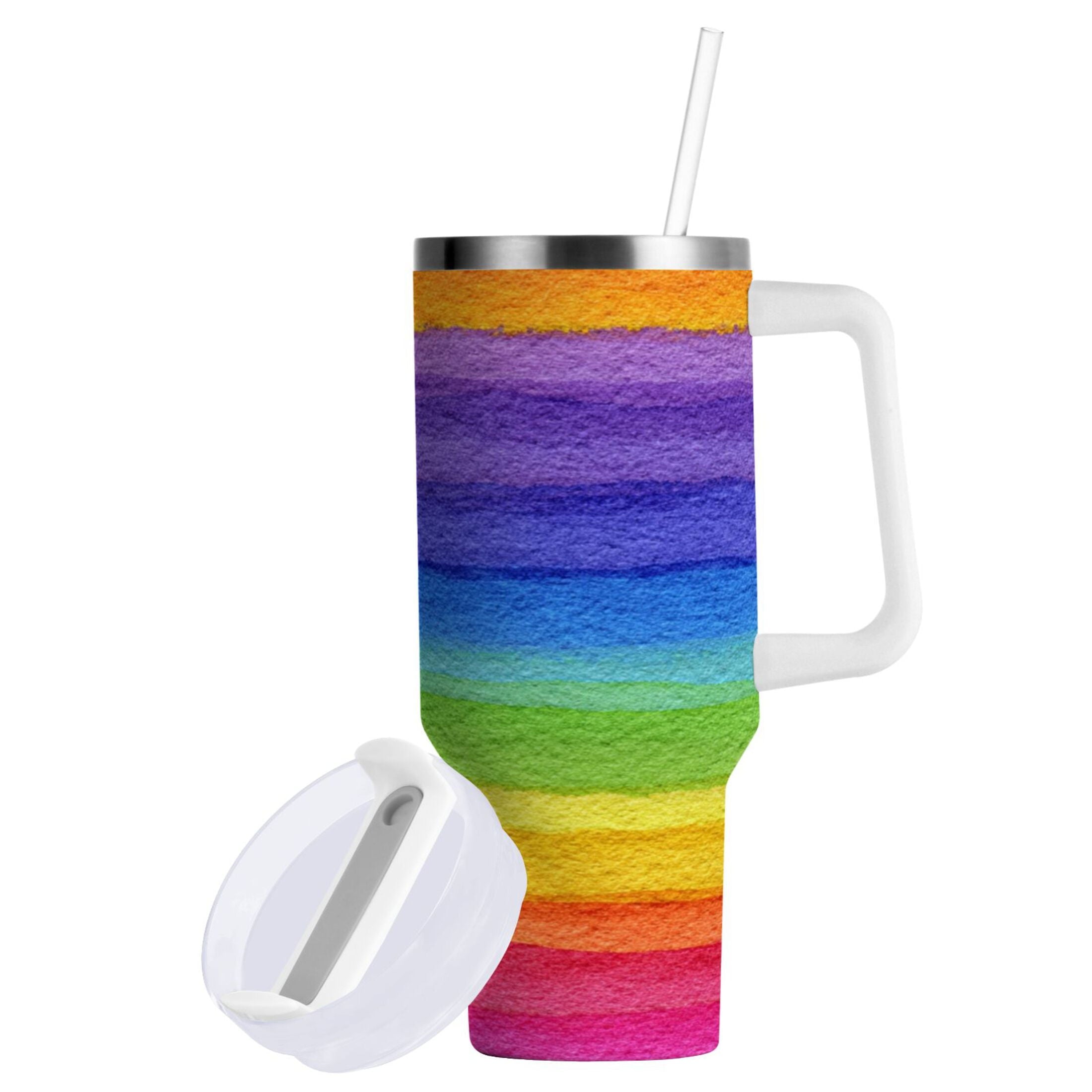 30 oz Insulated Stainless Steel Tumbler Double Wall Stainless Steel Tumbler with 2-Way Drinking Watercolor Rainbow Colors C448L