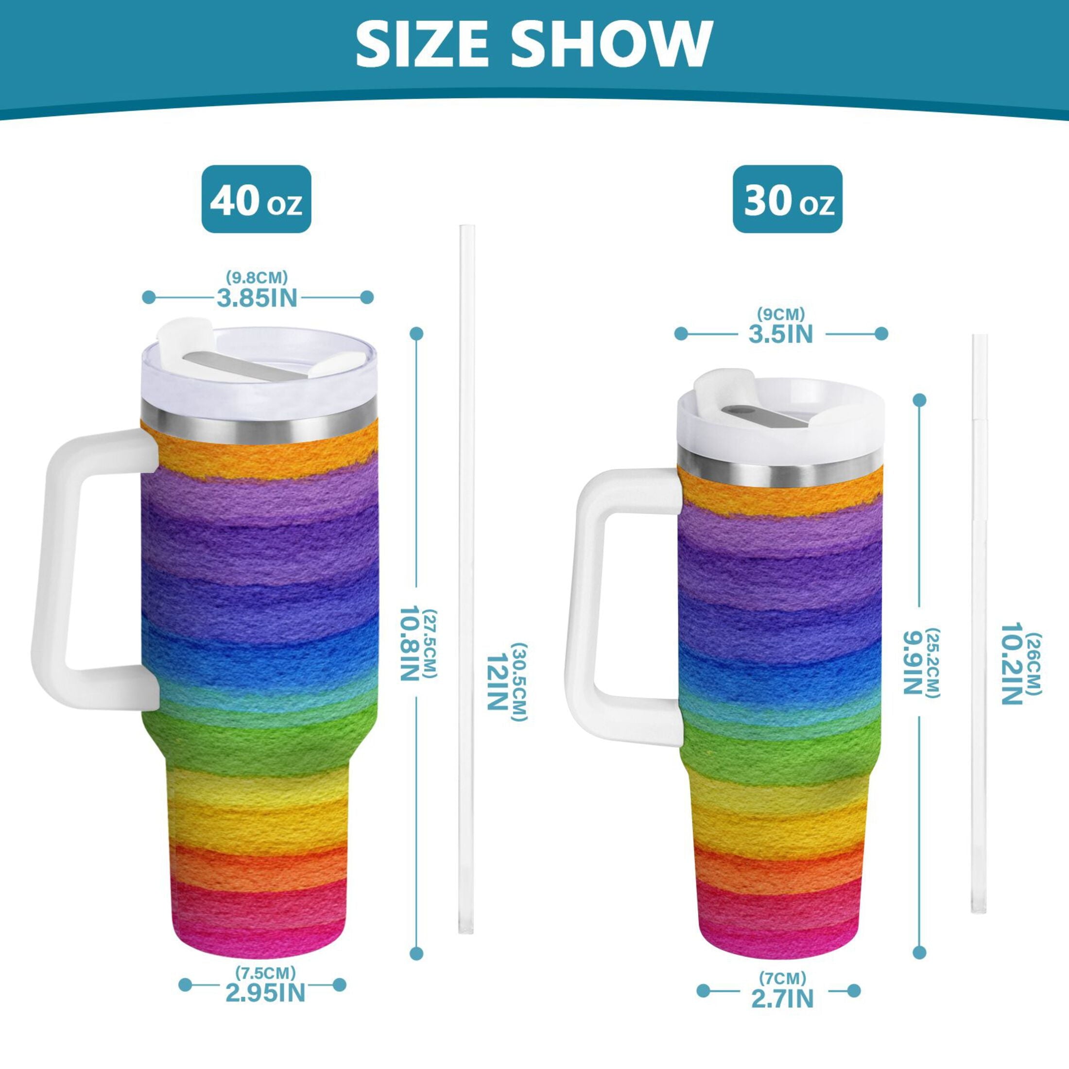 30 oz Insulated Stainless Steel Tumbler Double Wall Stainless Steel Tumbler with 2-Way Drinking Watercolor Rainbow Colors C448L